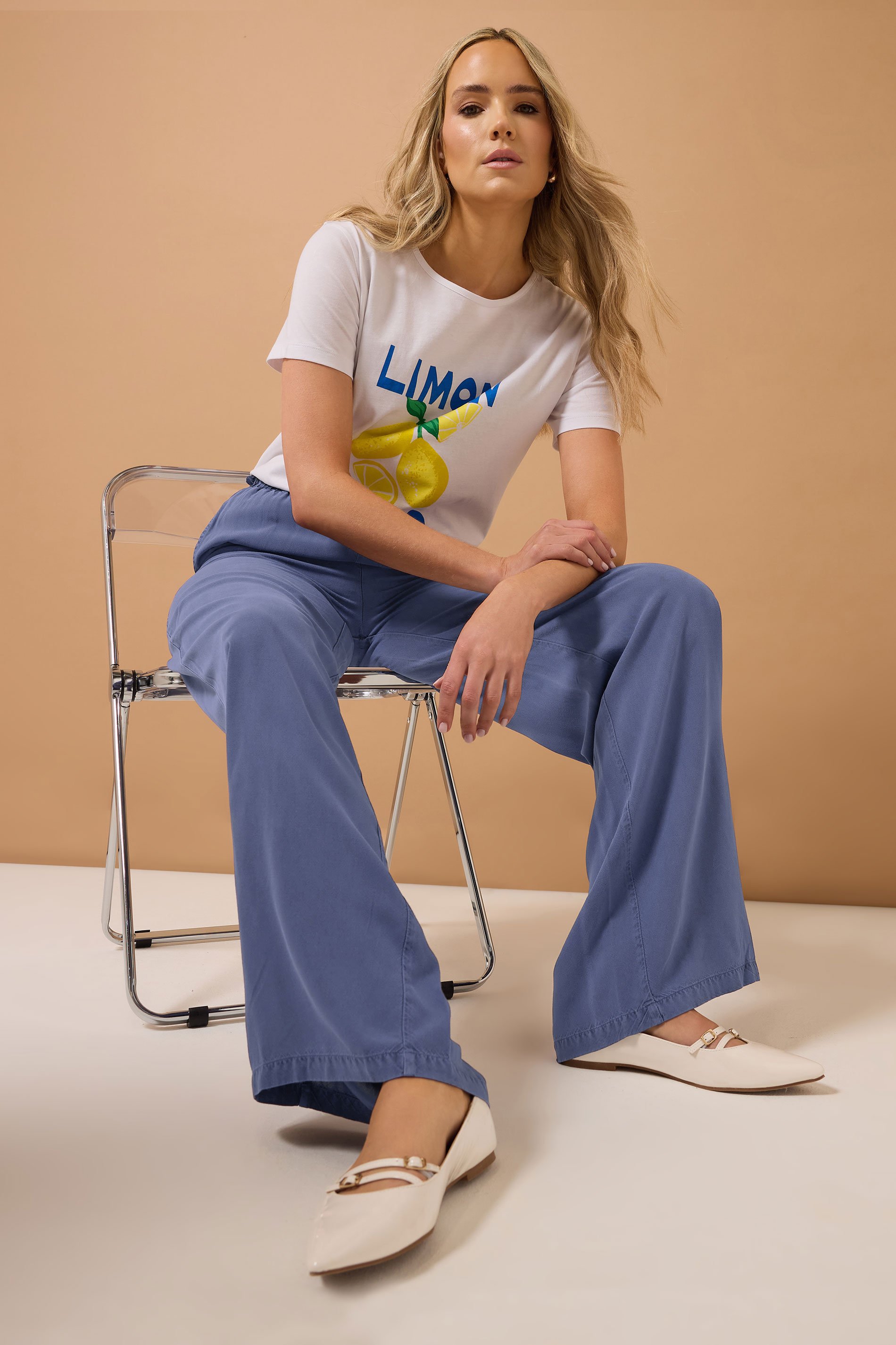 LTS Tall Blue Acid Wash Wide Leg Trousers | Long Tall Sally 2
