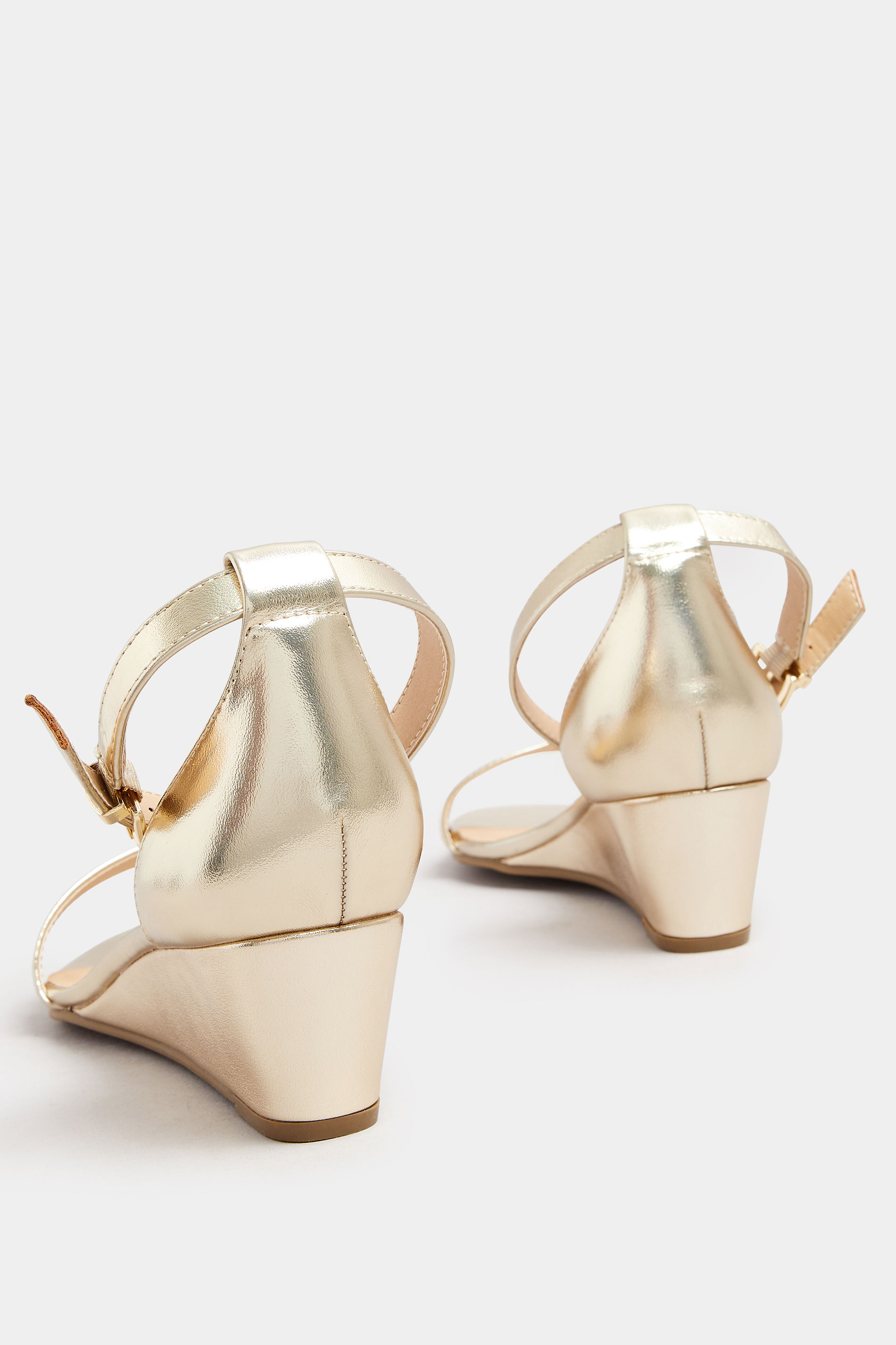 Gold Faux Leather Low Wedge Sandals In Extra Wide EEE Fit | Yours Clothing 4