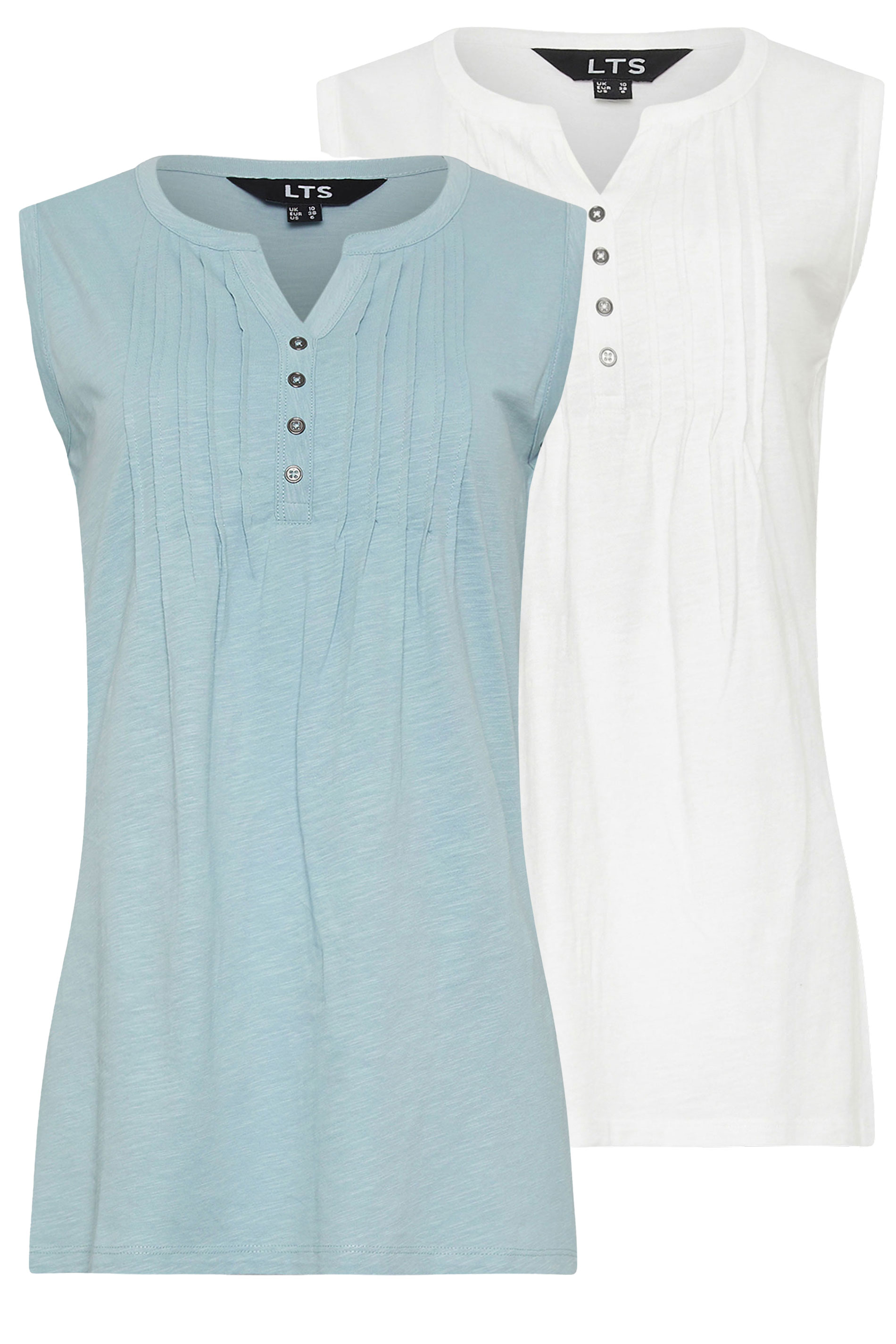 LTS 2 PACK Tall Women's Light Blue & White Cotton Henley Vest Tops | Long Tall Sally 7