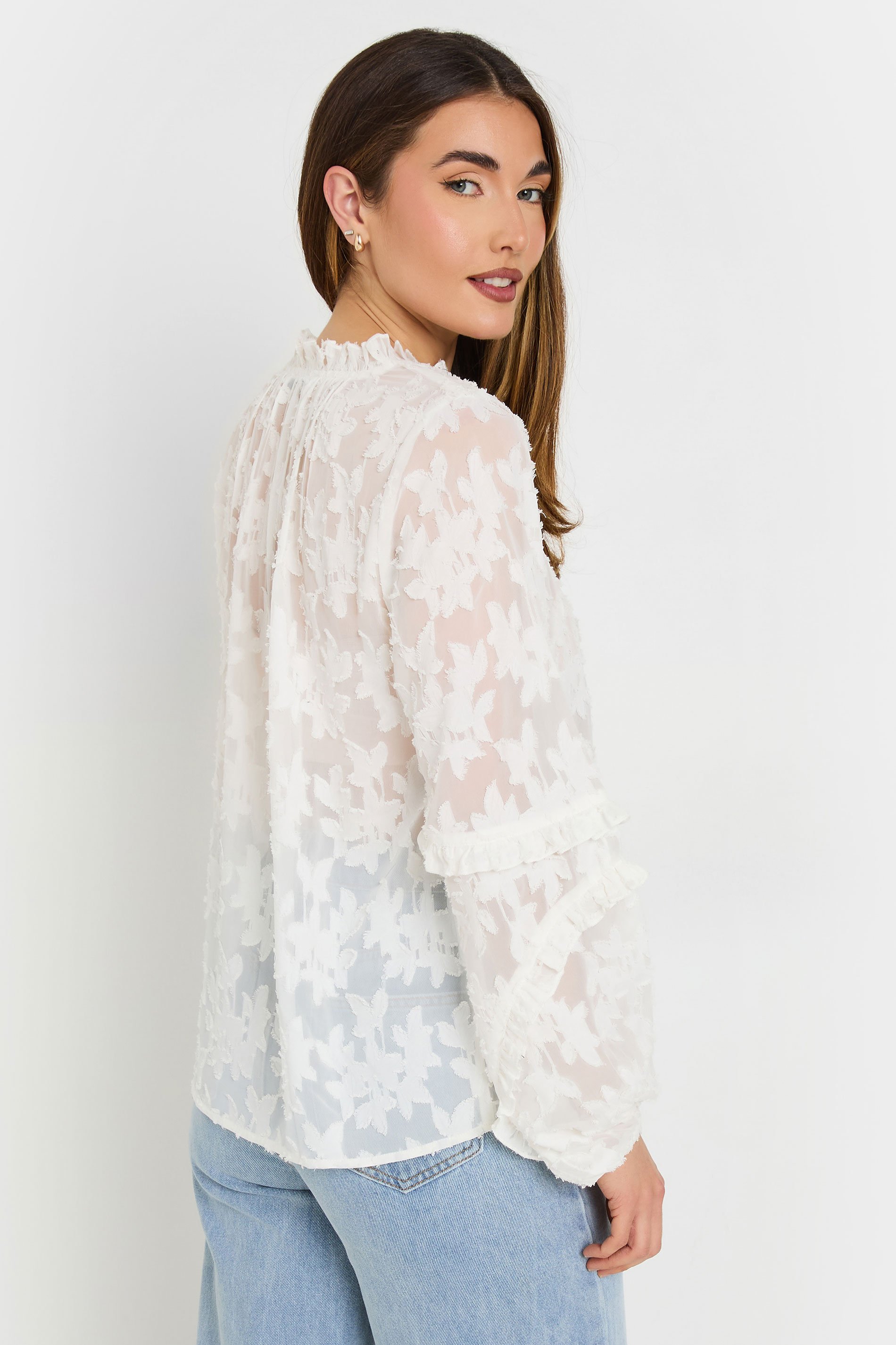 LTS Tall Ivory White Jacquard Floral Blouse | Long Tall Sally 3