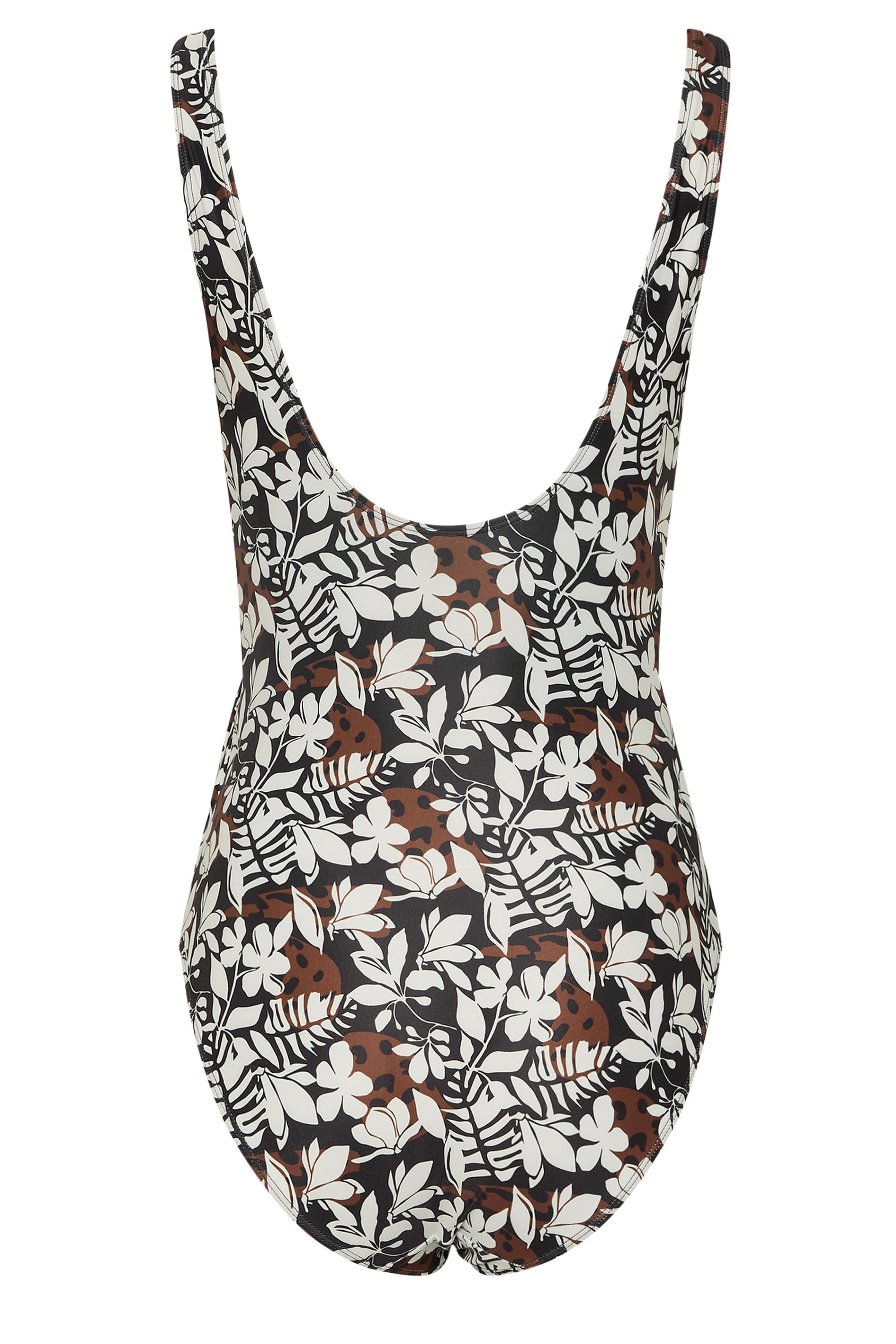 LTS Tall Women's Black Palm Leaf Patchwork Side Twist Swimsuit | Long Tall Sally 3