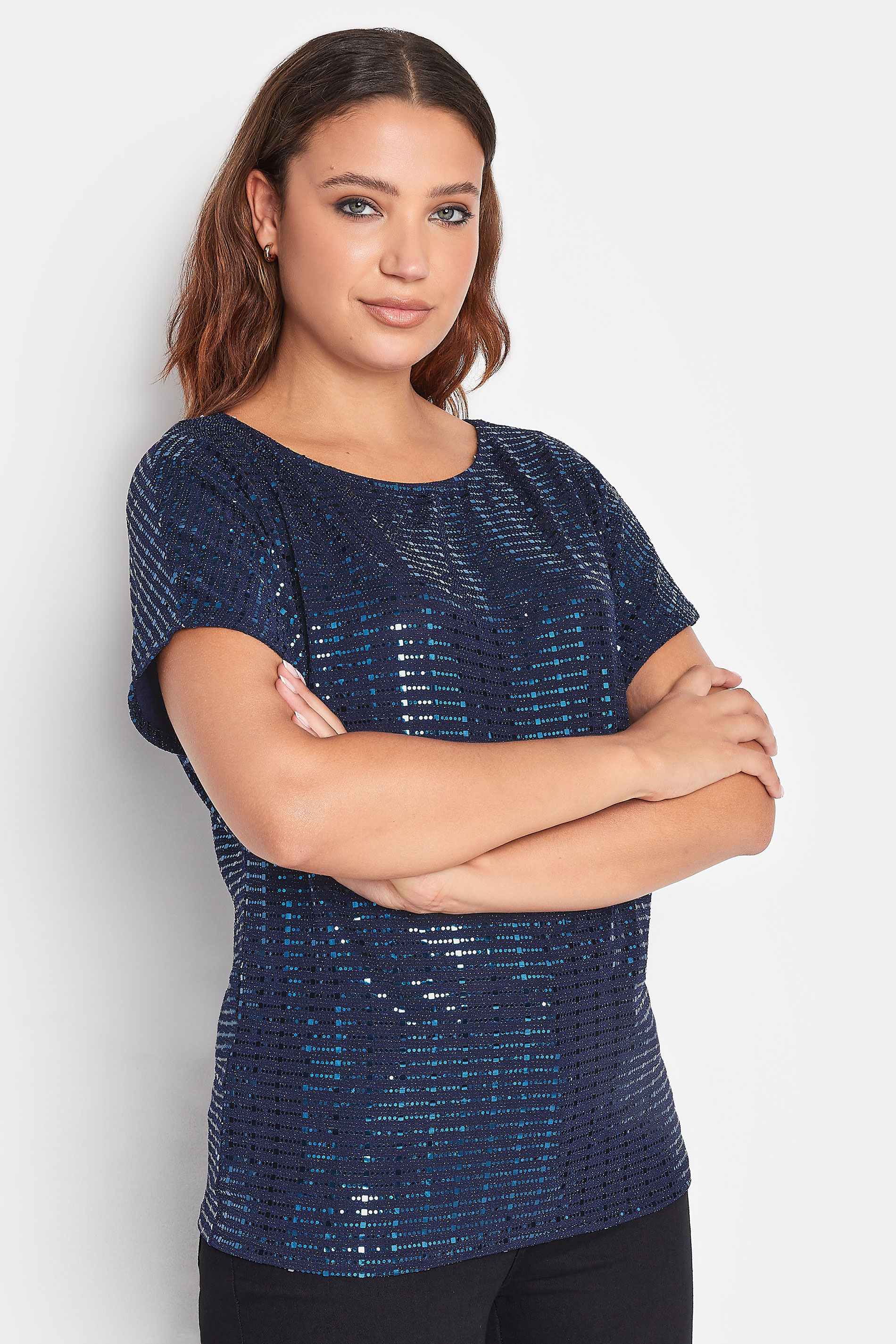 LTS Tall Navy Blue Sequin T-Shirt | Long Tall Sally