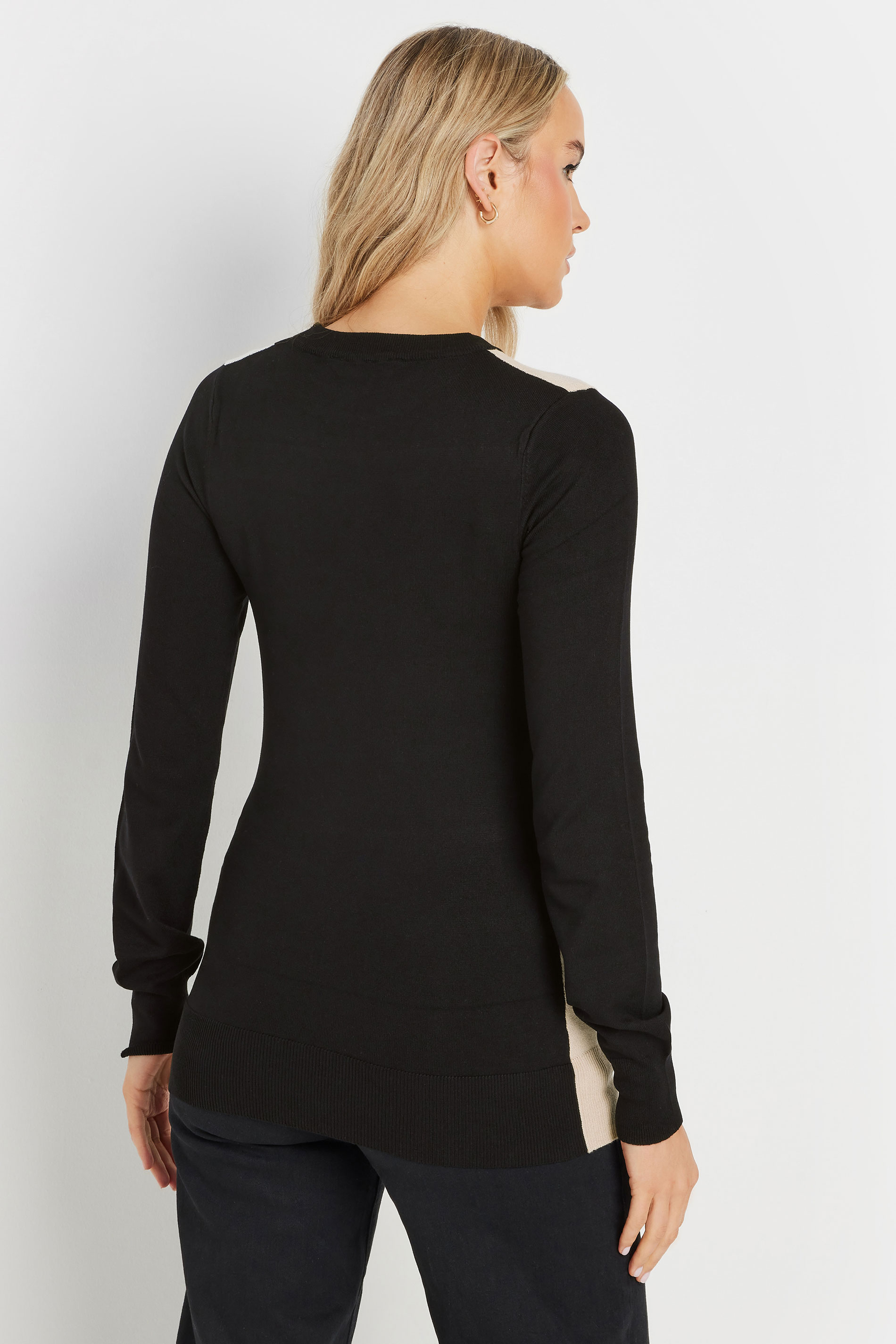 LTS Tall Black Fine Knit Colourblock Jumper | Long Tall Sally 4