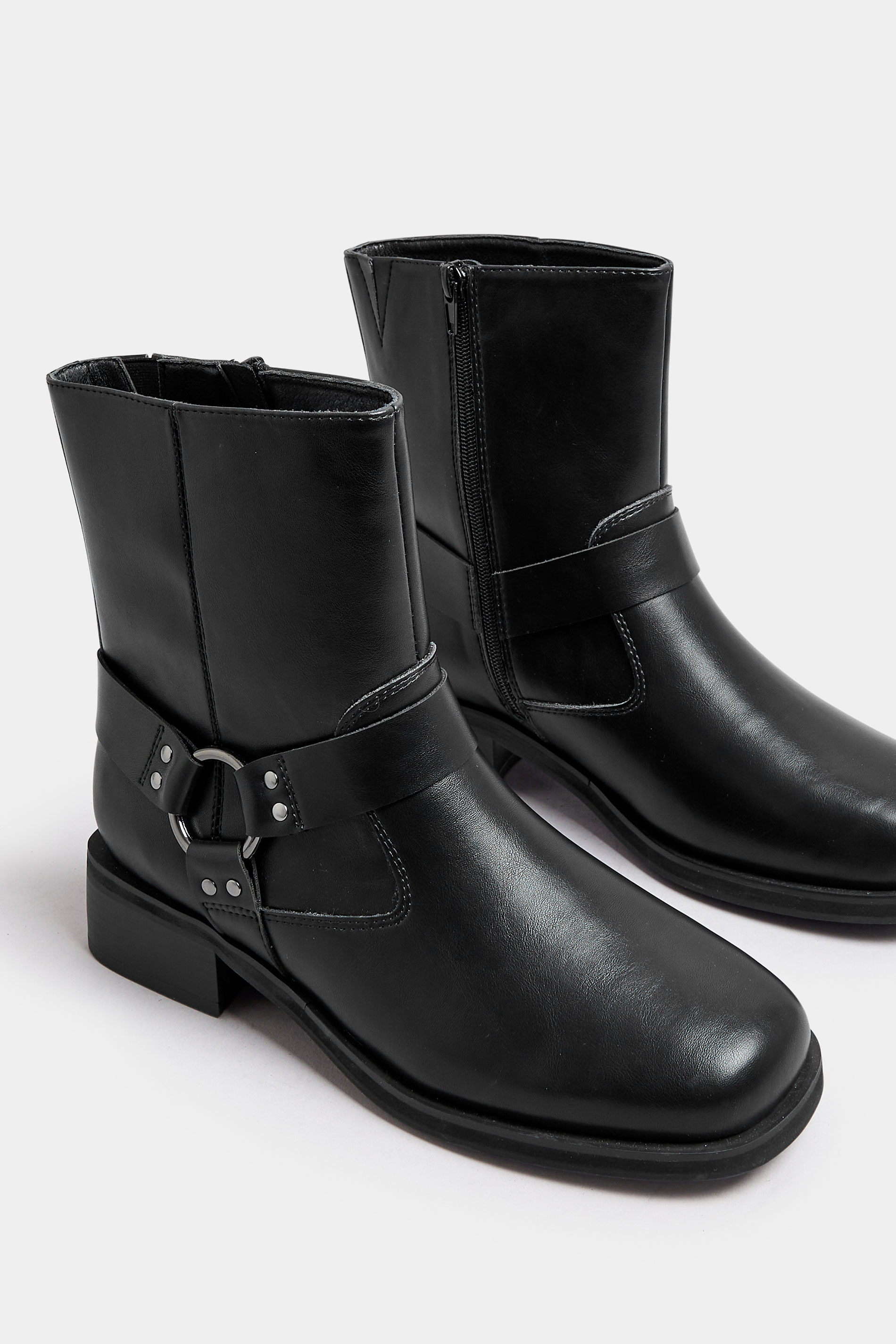Black Square Toe Biker Boots In Extra Wide EEE Fit | Yours Clothing 5
