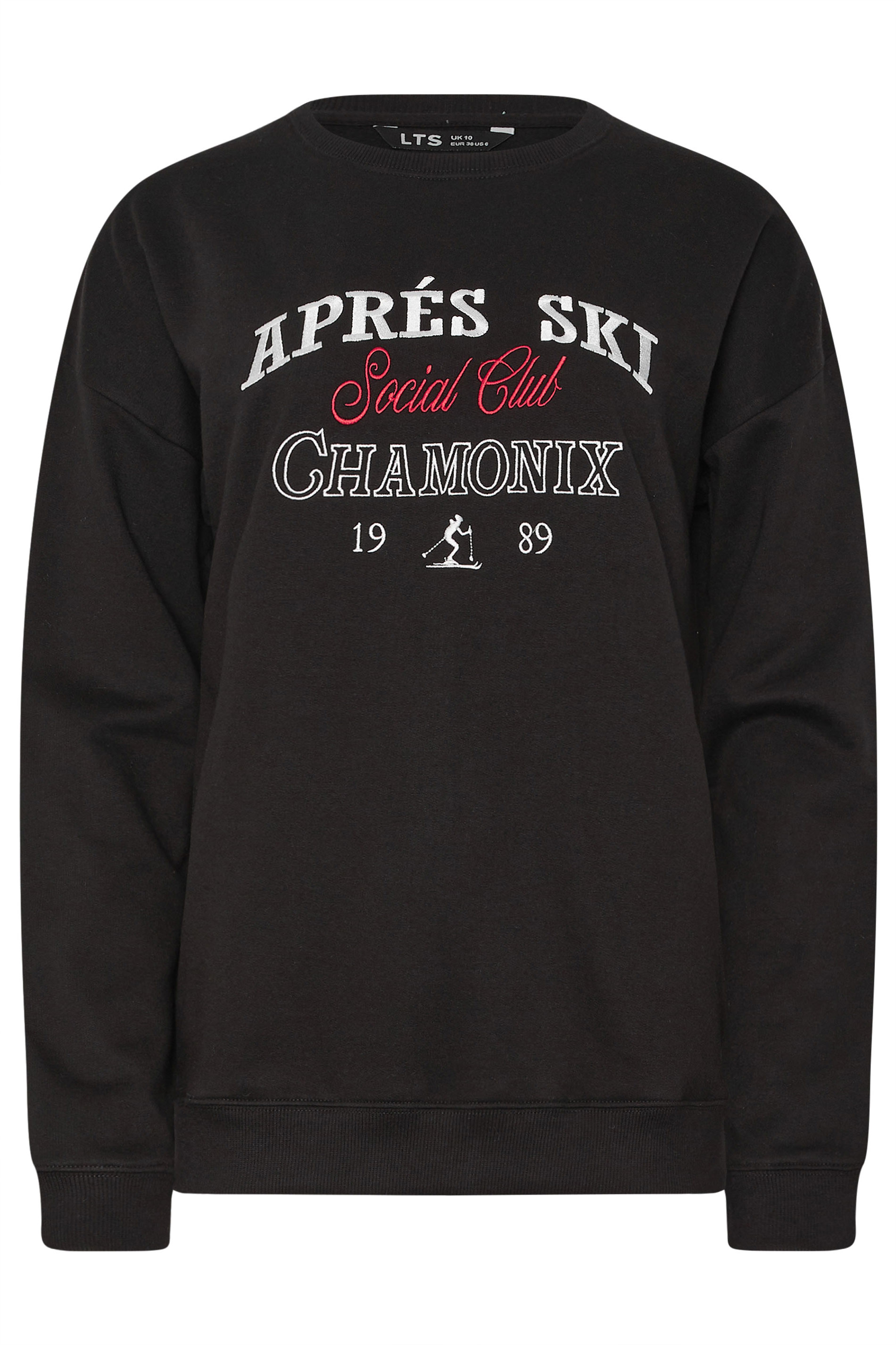 LTS Tall Black 'Apres Ski' Slogan Sweatshirt | Long Tall Sally 6