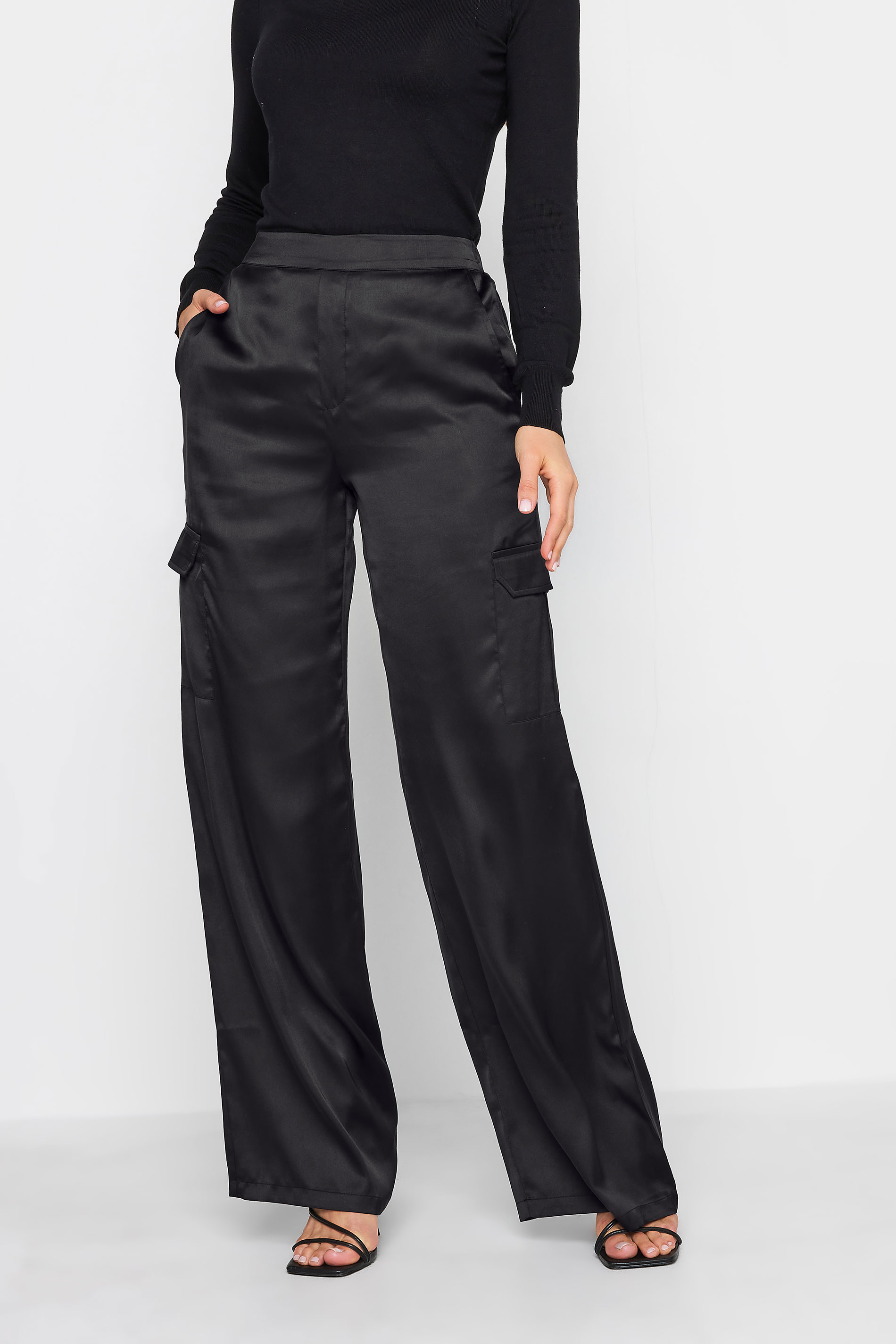 Only For Tonight Black Satin Wide-Leg Trouser Pants | Clothes, Womens  business attire, Wide leg trouser