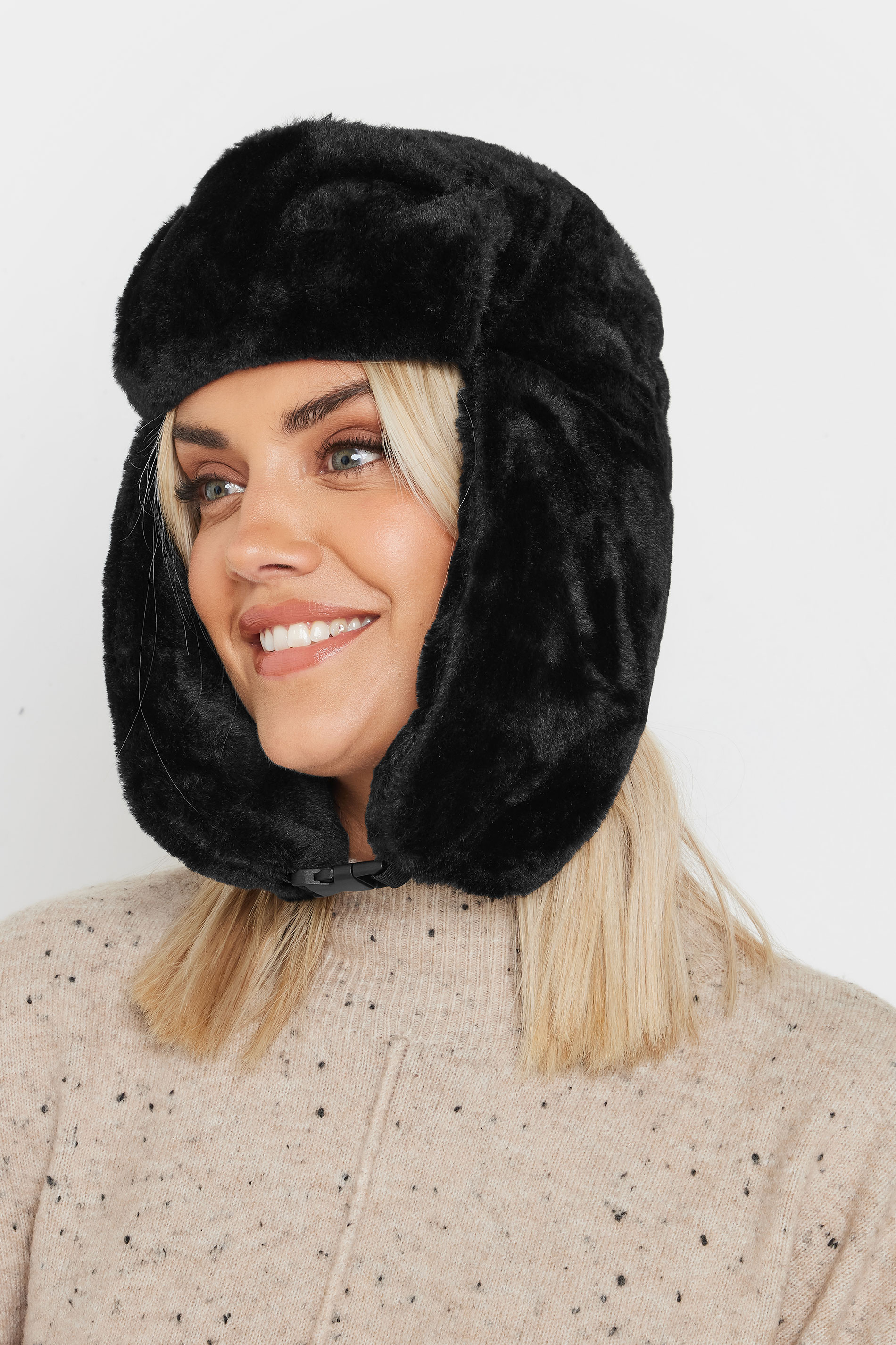 Black Faux Fur Clip Trapper Hat | Yours Clothing 3