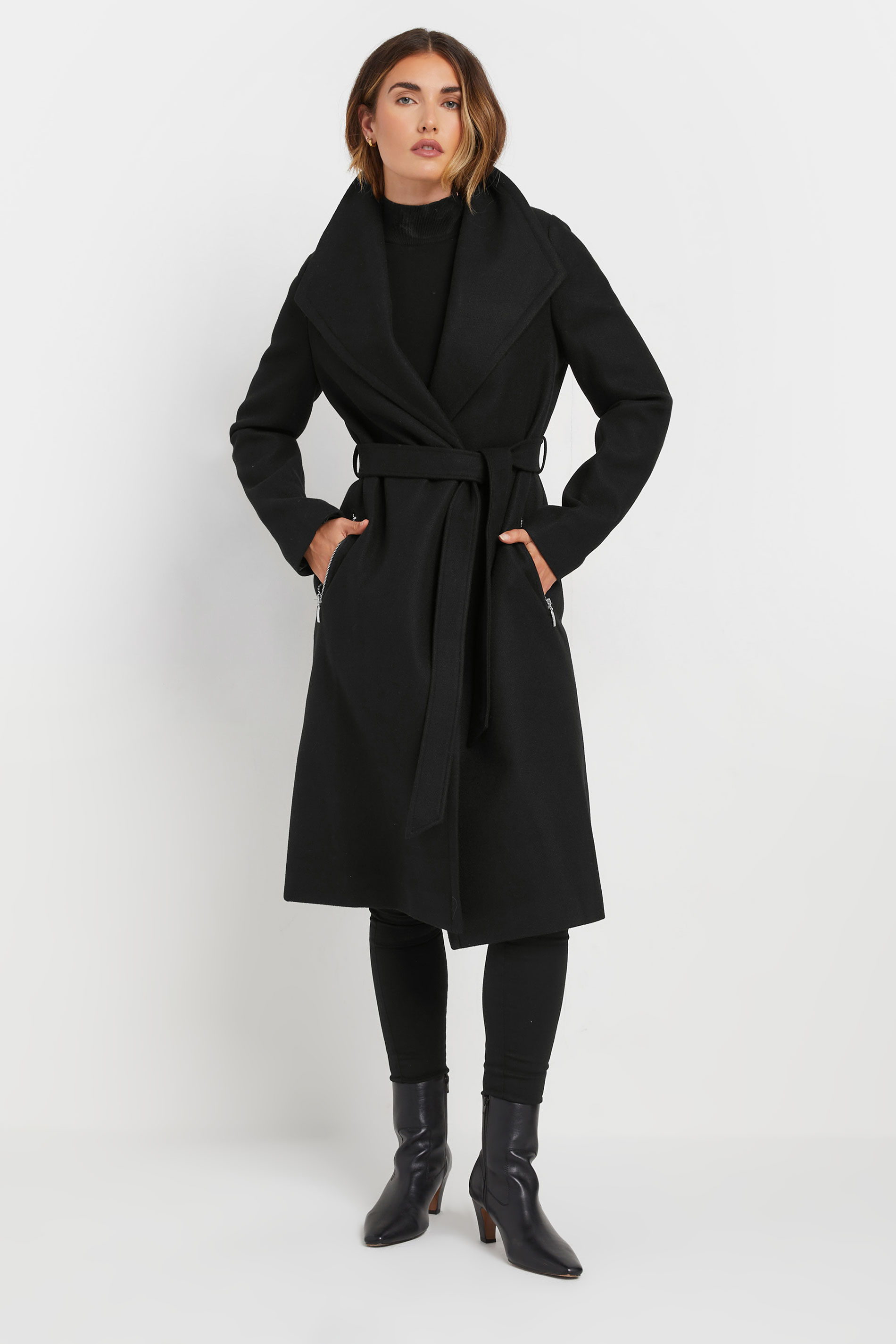 LTS Tall Black Belted Wrap Formal Coat | Long Tall Sally