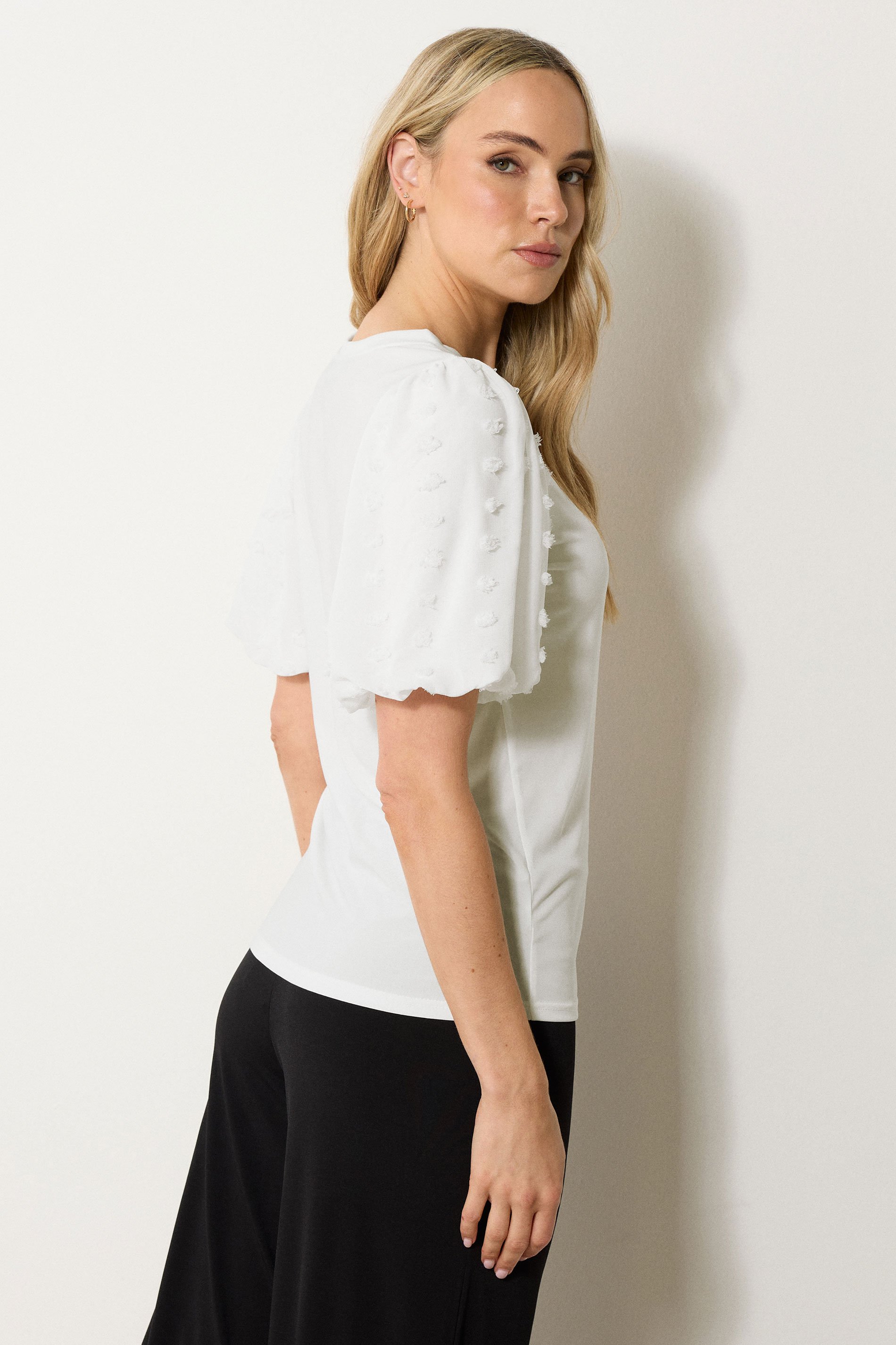 LTS Tall Ivory White Dobby Spot Sleeve Blouse | Long Tall Sally 3