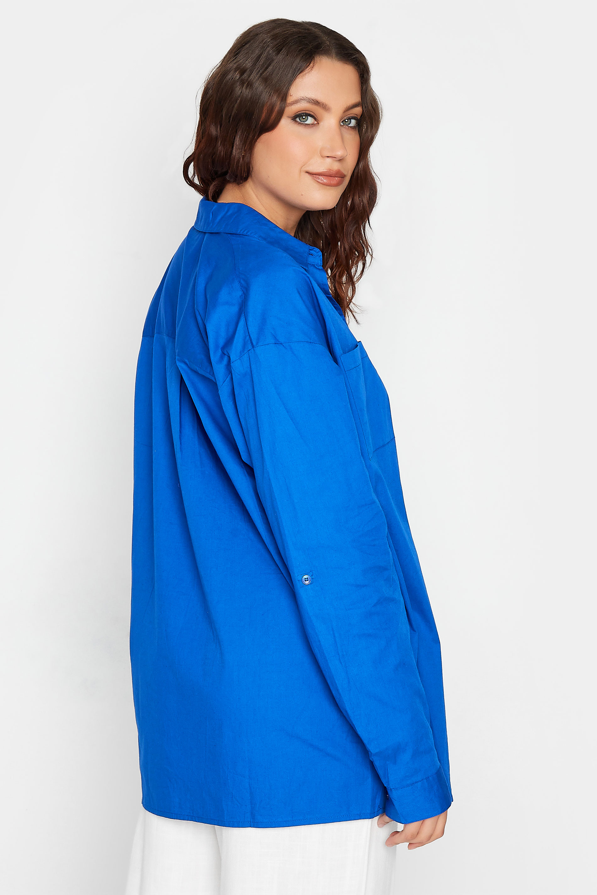 LTS Tall Women's Cobalt Blue Oversized Cotton Shirt | Long Tall Sally 3