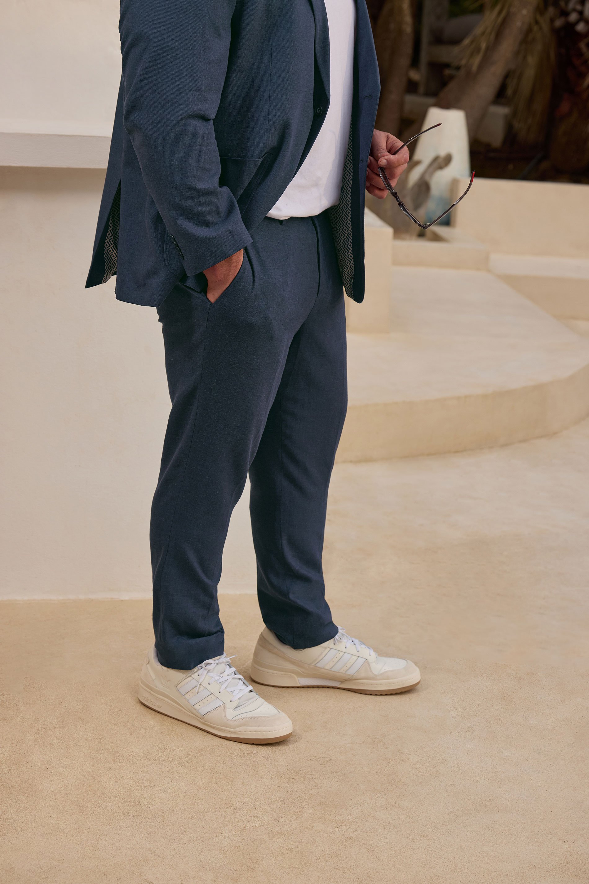 BadRhino Big & Tall Navy Blue Linen Suit Trousers | BadRhino 5