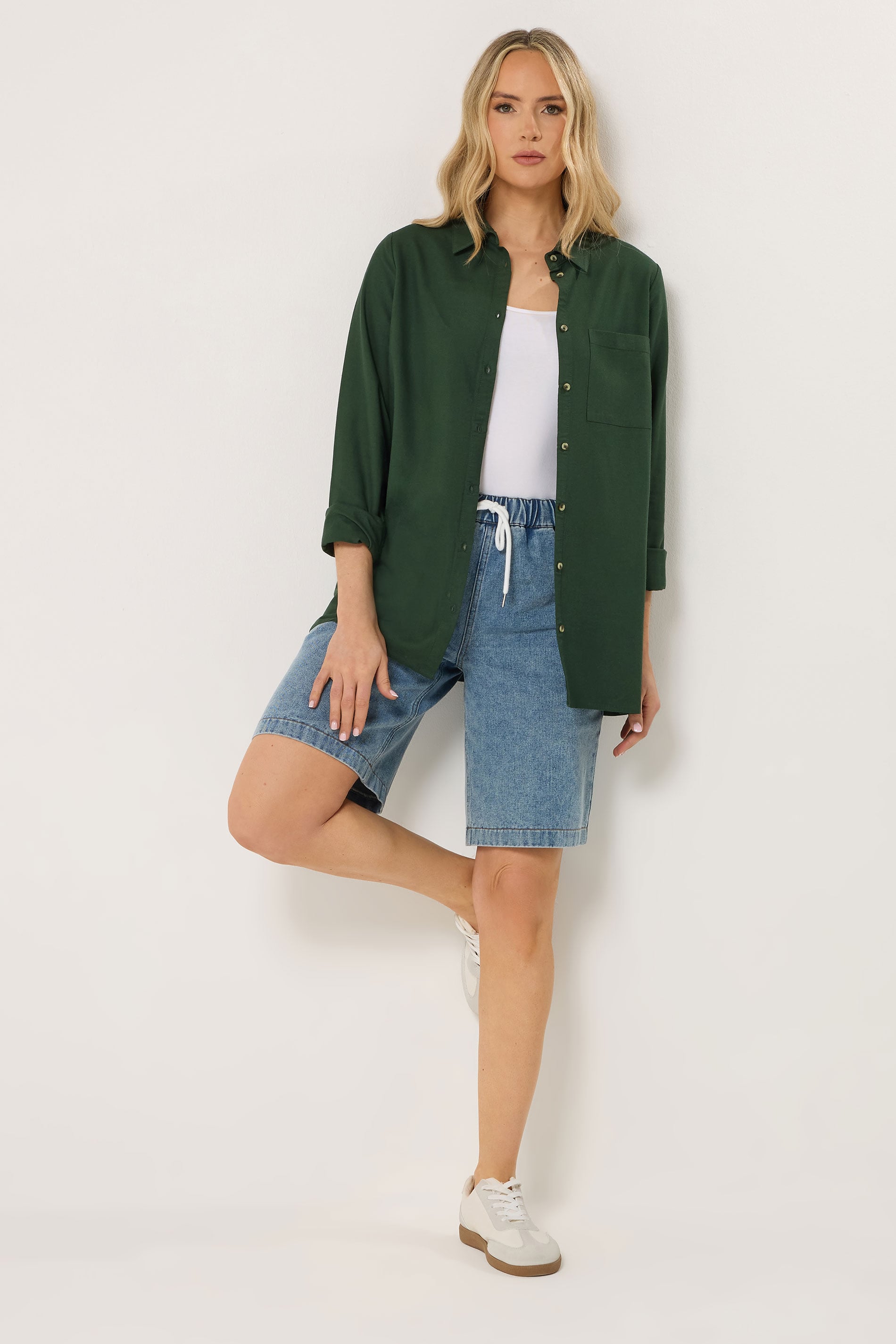 LTS Tall Women's Forest Green Long Sleeve Linen Shirt | Long Tall Sally  2