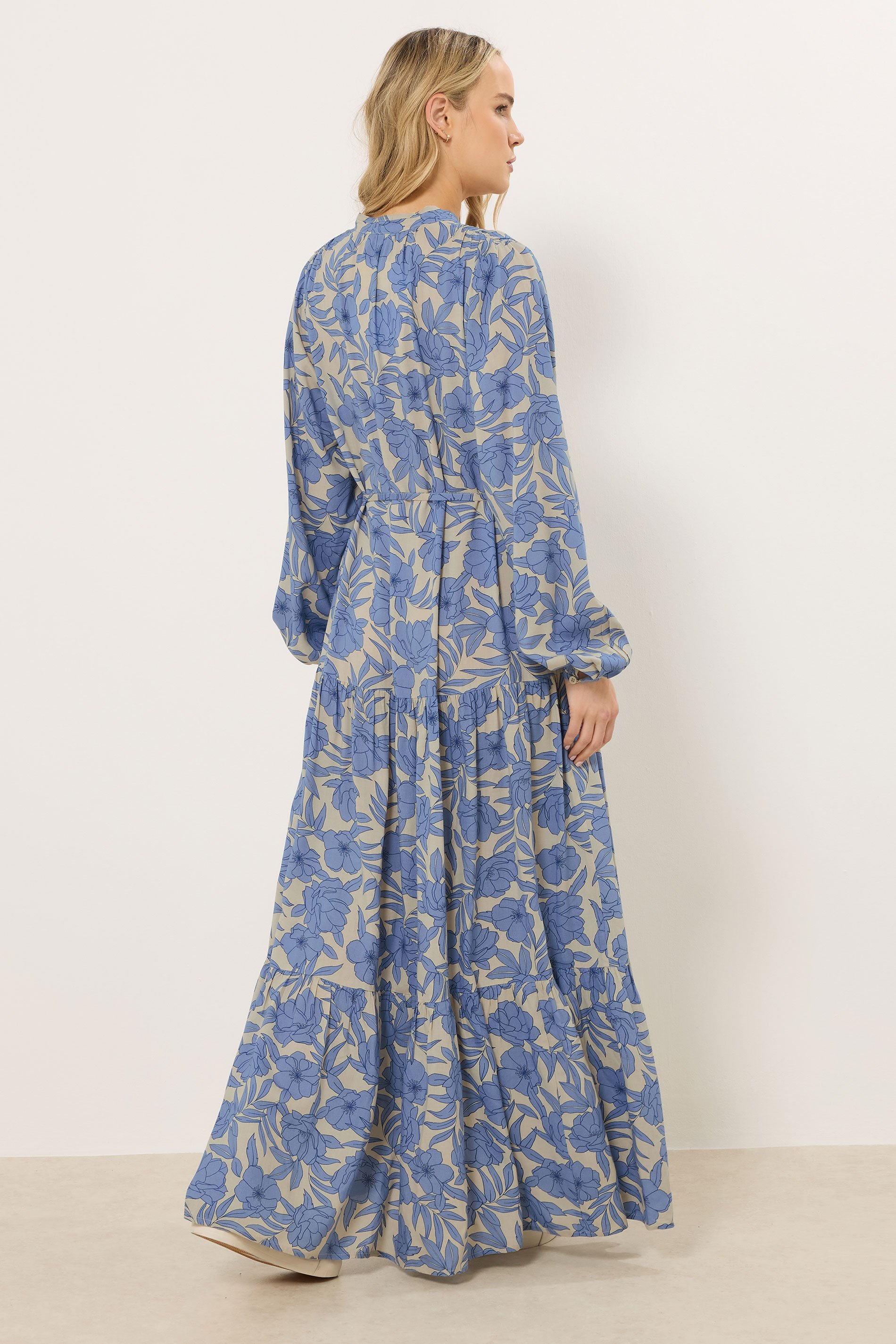 LTS Tall Women's Cream & Blue Tie Waist Maxi Dress | Long Tall Sally 3