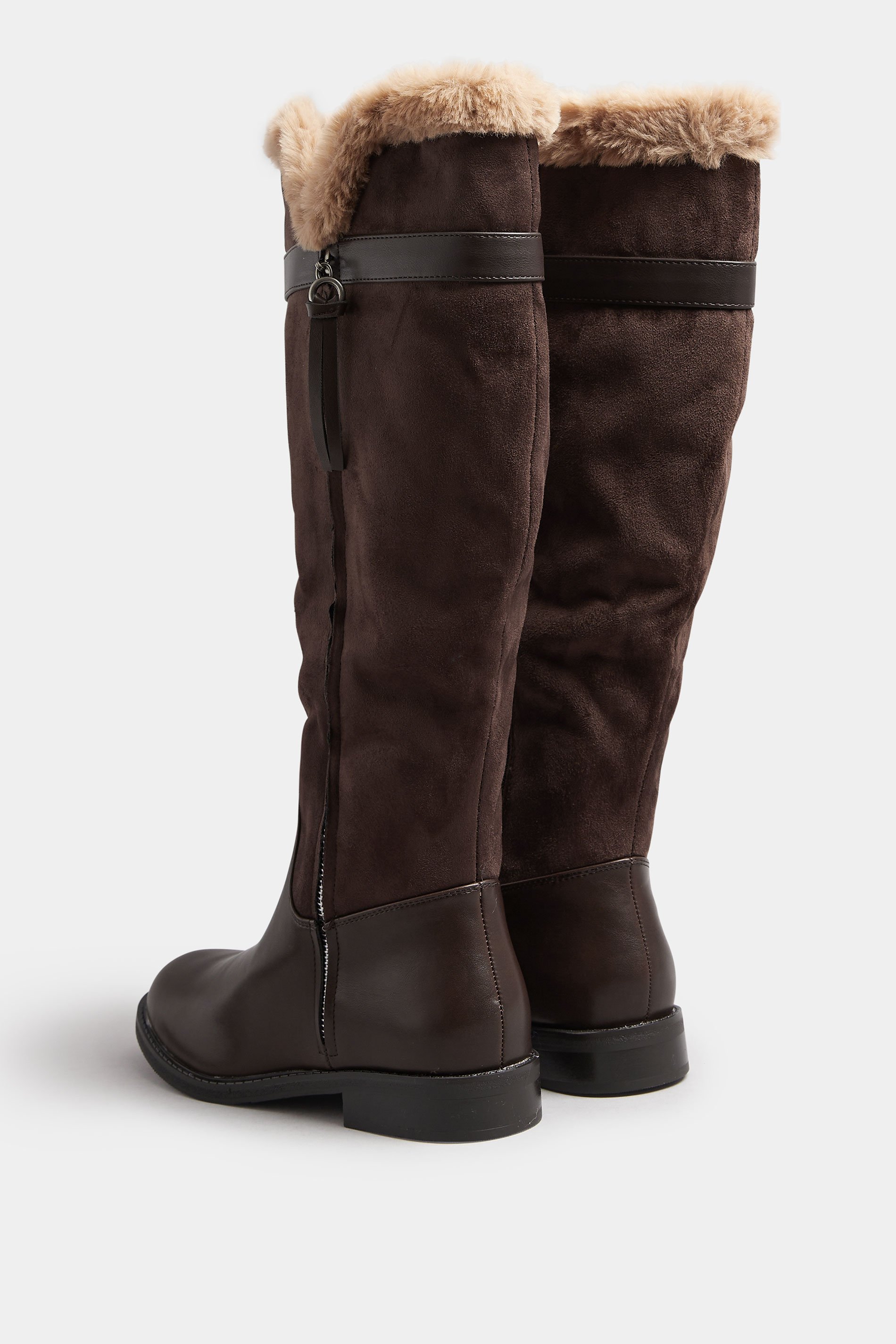 Chocolate Brown Faux Suede Lined Knee High Boots In Standard Fit | Yours Clothing 5