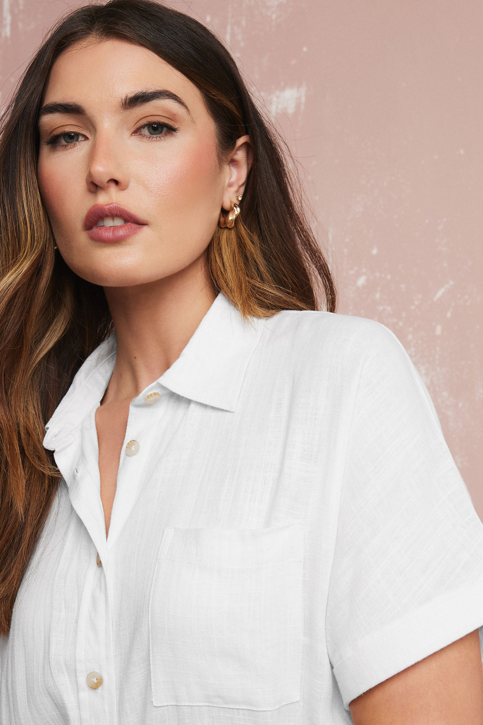 LTS Tall White Linen Oversized Short Sleeve Shirt | Long Tall Sally 5