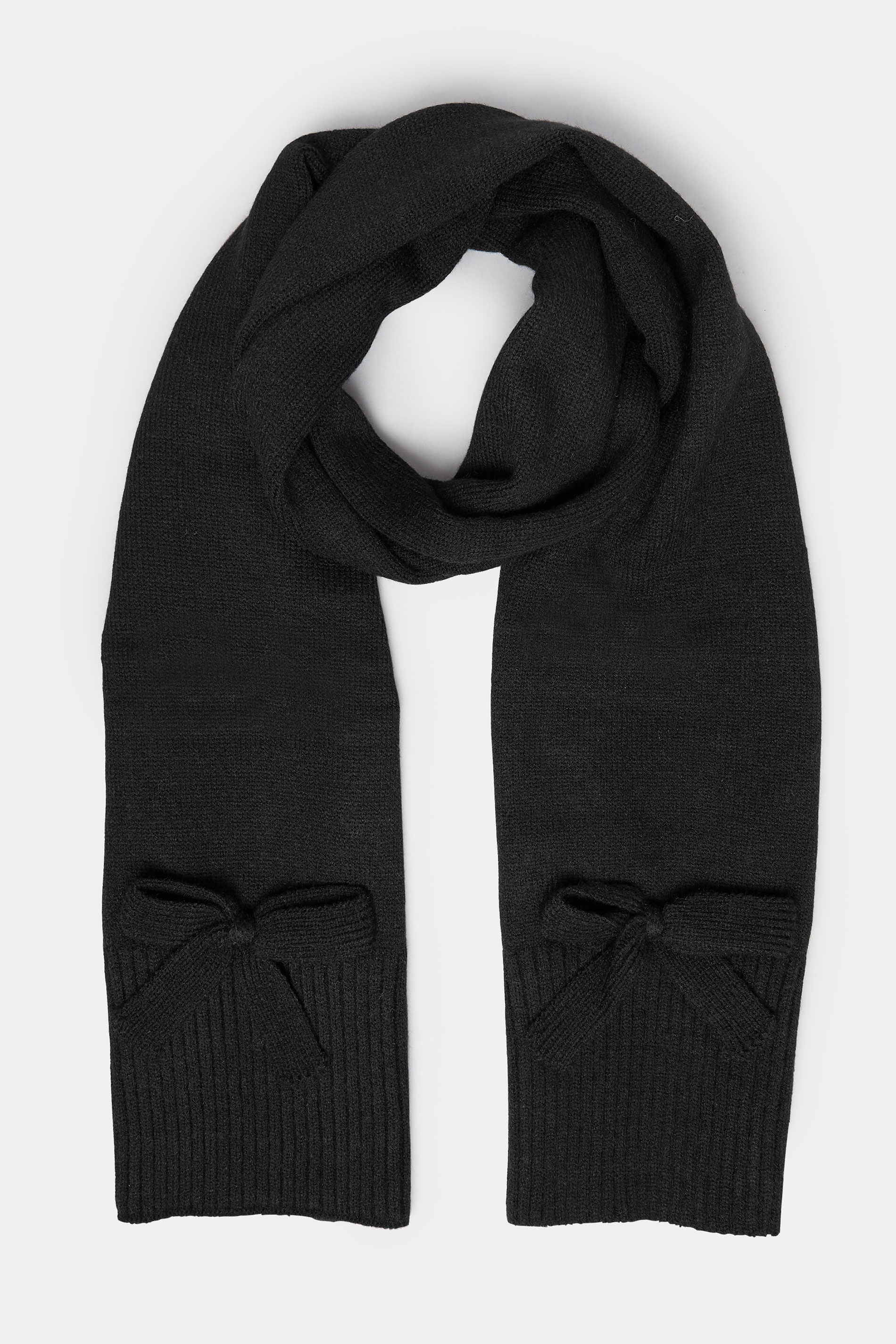 Black Bow Detail Knitted Scarf | Yours Clothing 2