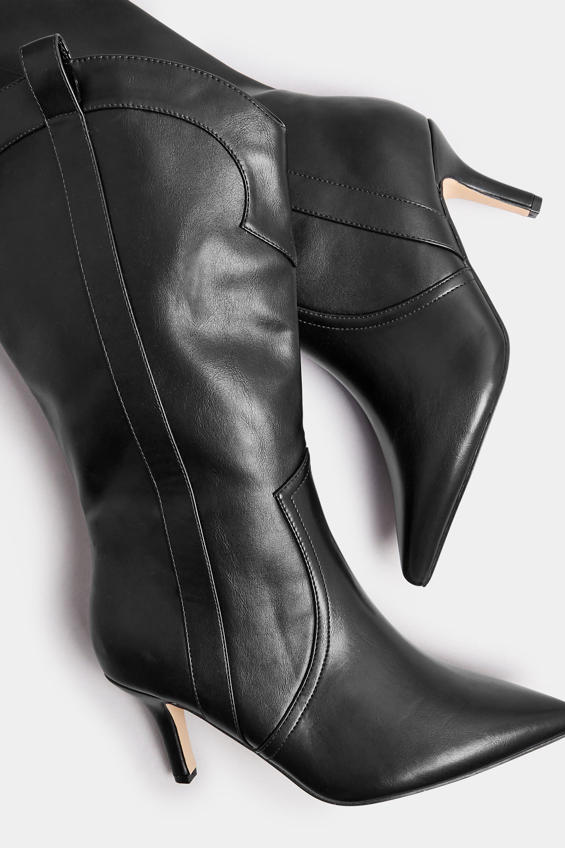 Black Faux Leather Heeled Cowboy Boots In Extra Wide EEE Fit | Yours Clothing  5
