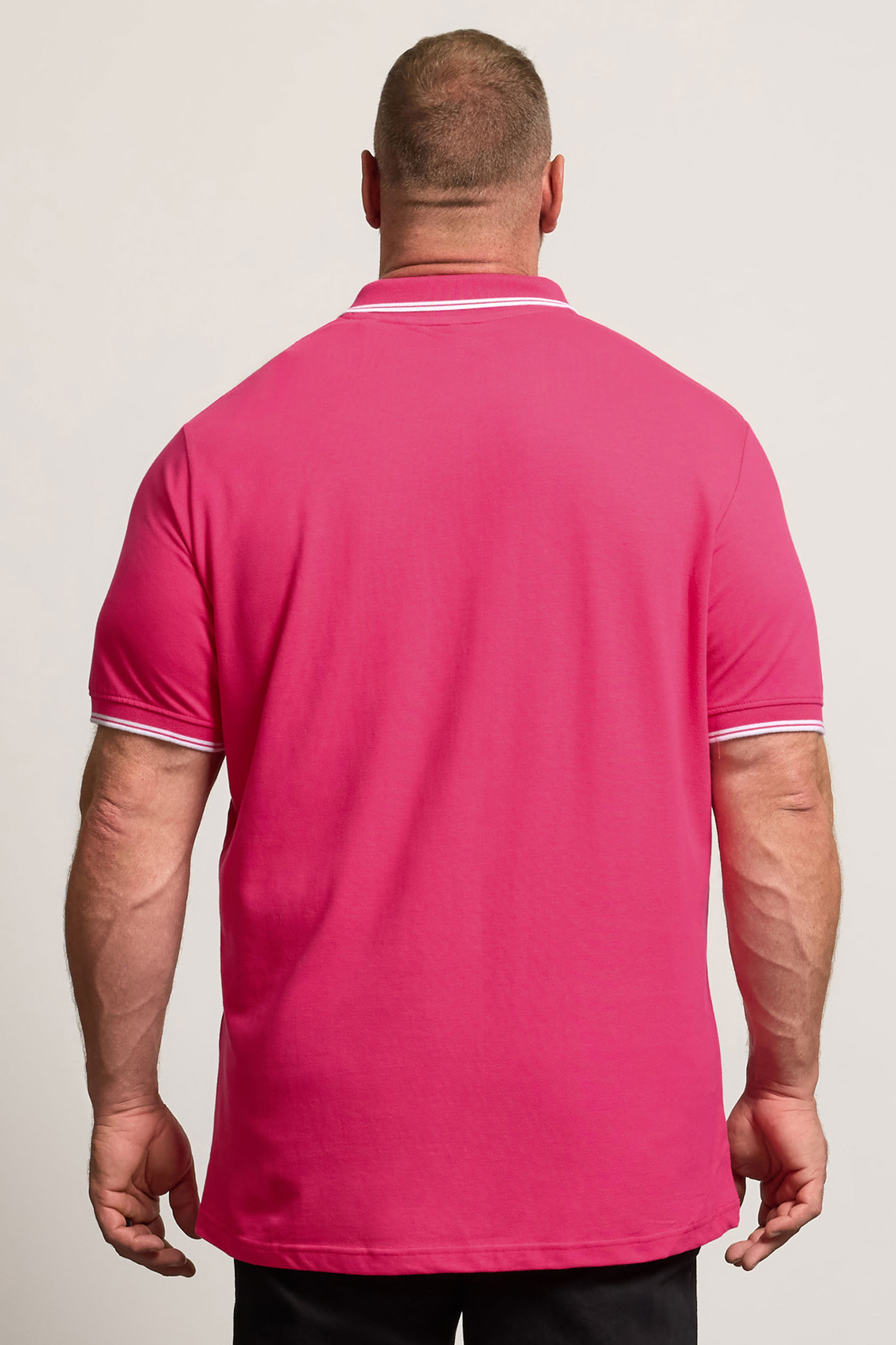 BadRhino Big & Tall Pink & White Tipped Polo Shirt | BadRhino 3