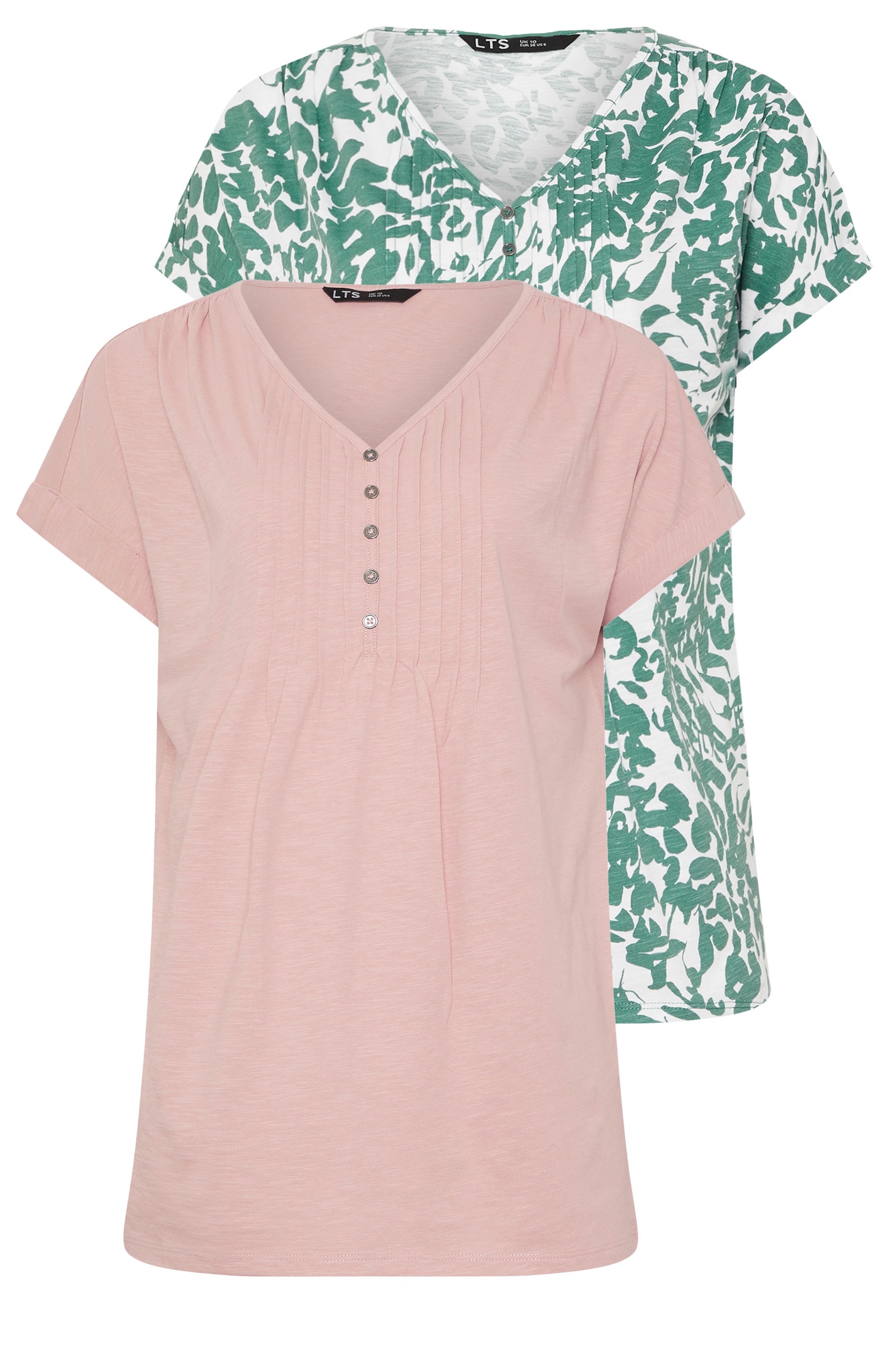 LTS Tall 2 PACK Pink & Green Floral Cotton Henley Tops | Long Tall Sally 7