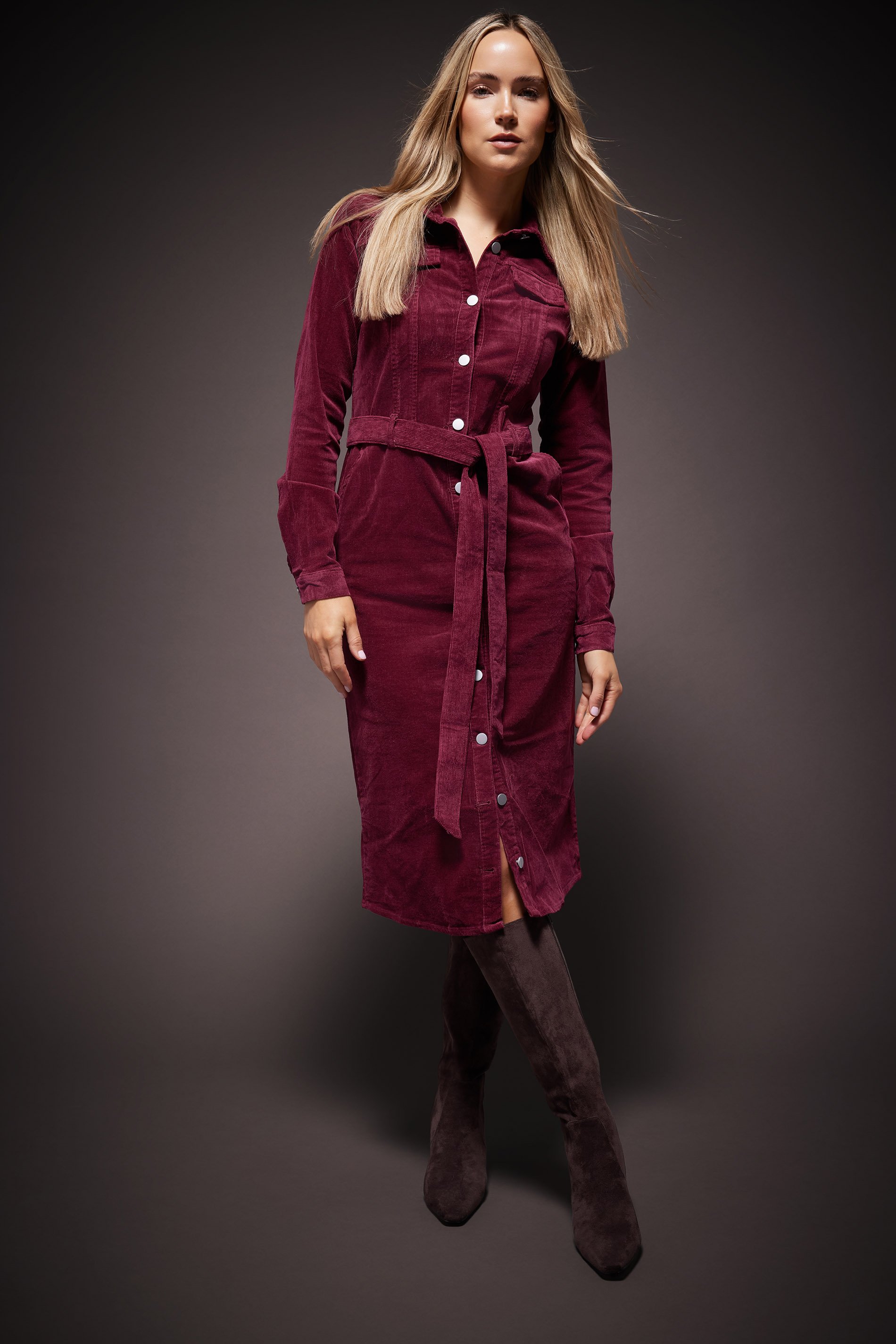 LTS Tall Burgundy Red Cord Shirt Dress | Long Tall Sally 1