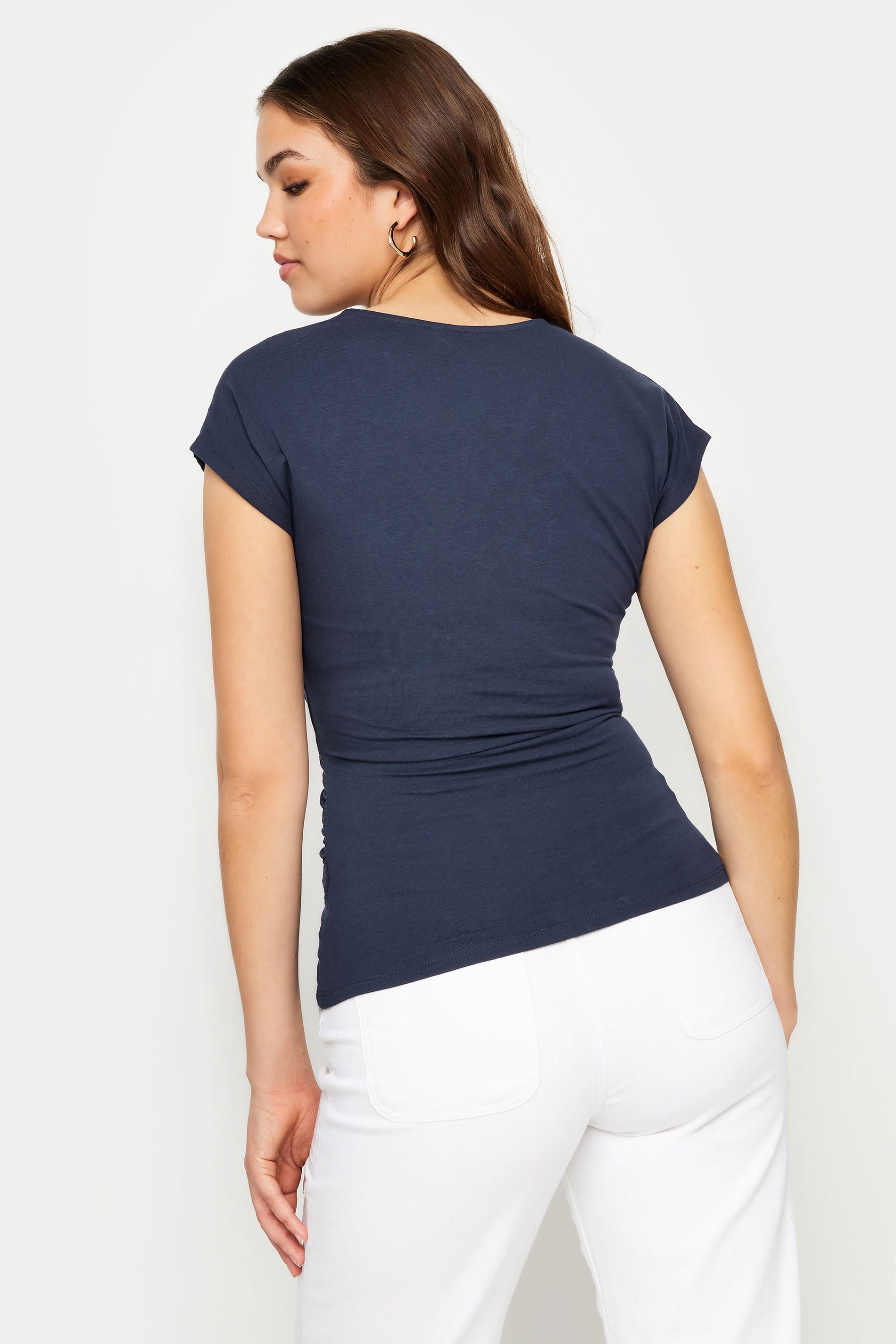 LTS Tall Women's Navy Blue Short Sleeve Wrap Top | Long Tall Sally  3