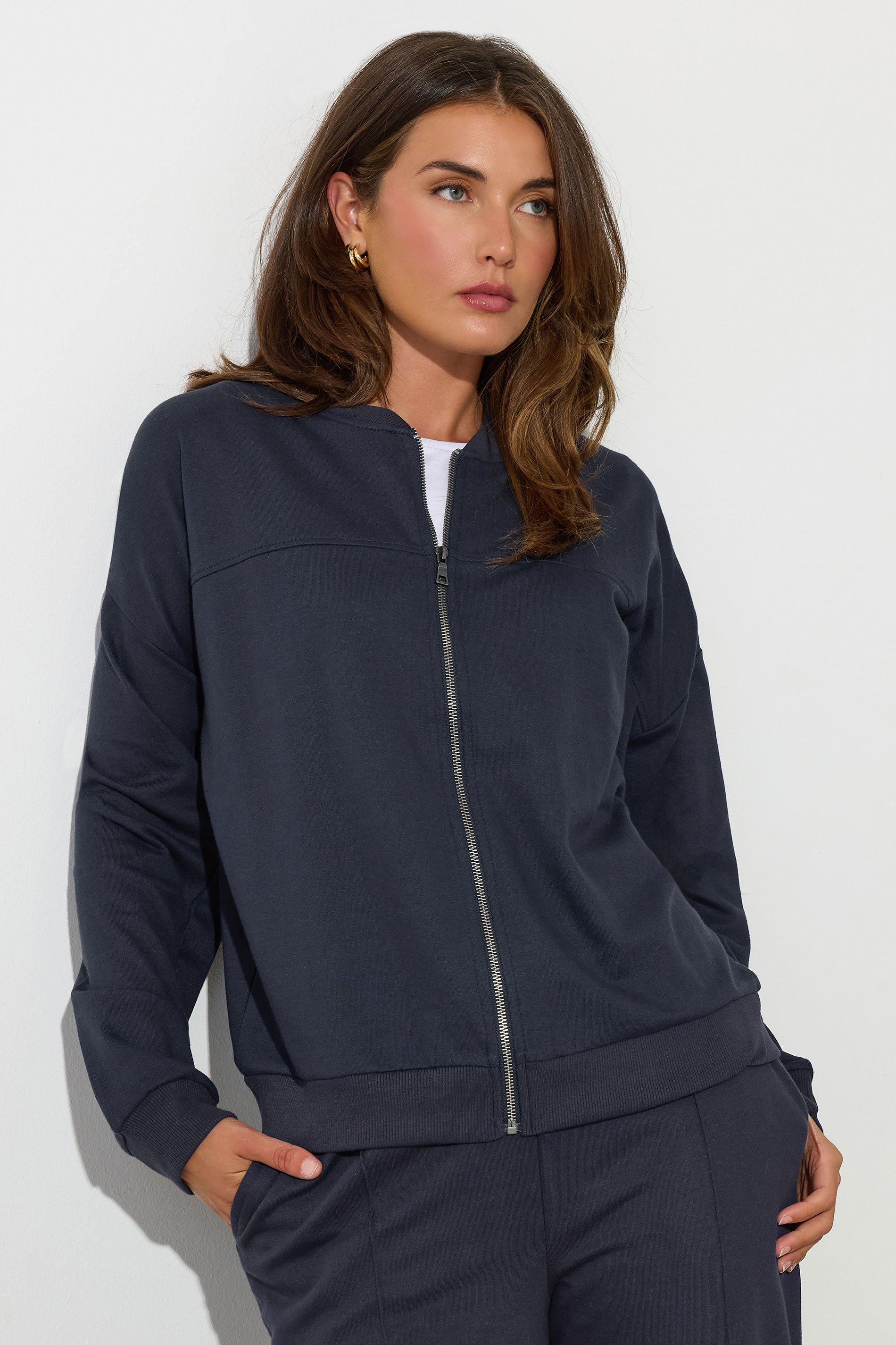 LTS Tall Navy Blue Jersey Bomber Jacket | Long Tall Sally 3