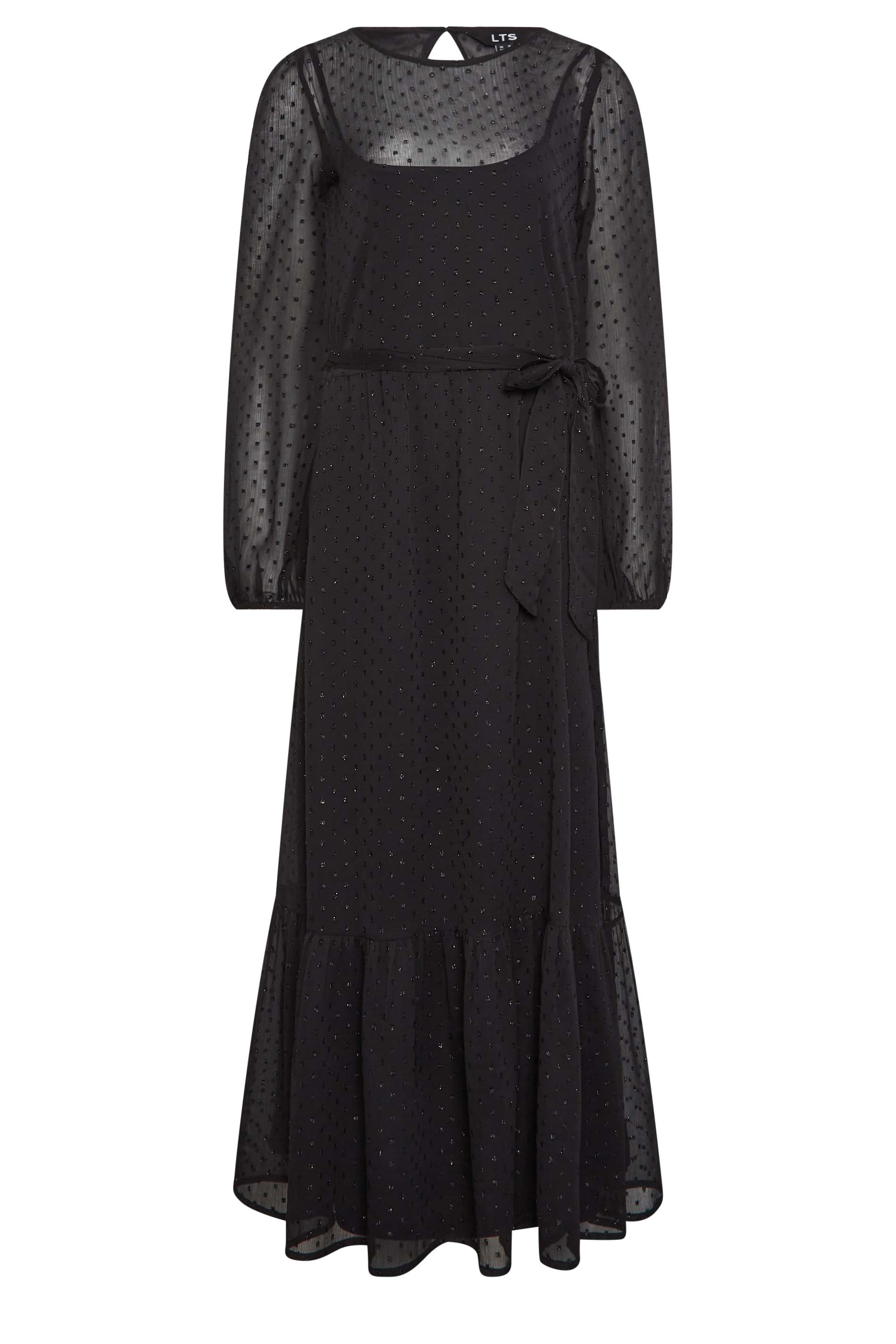 LTS Tall Womens Black Dobby Tiered Midaxi Dress | Long Tall Sally