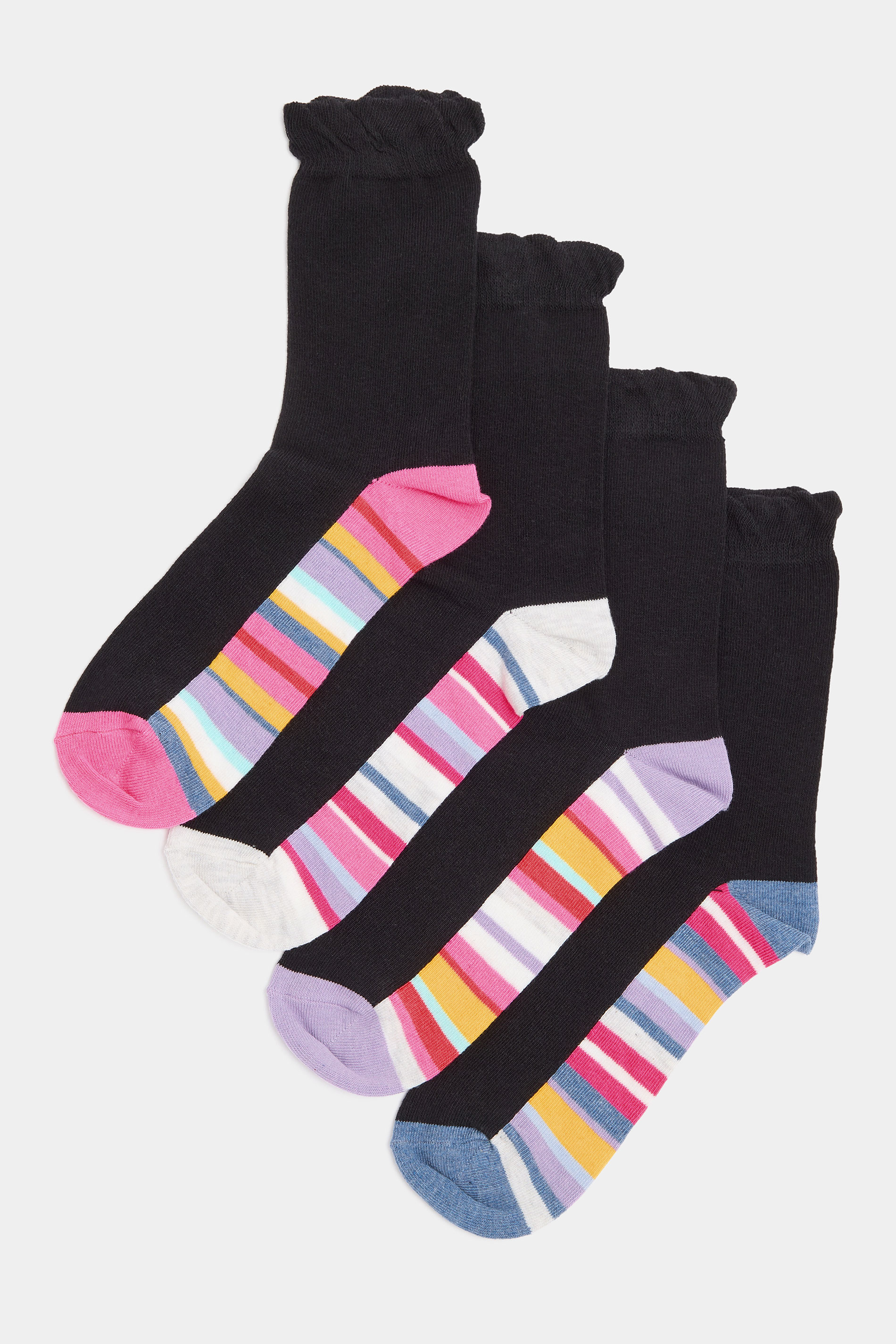4 PACK Black Stripe Footbed Ankle Socks | Yours Clothing 3