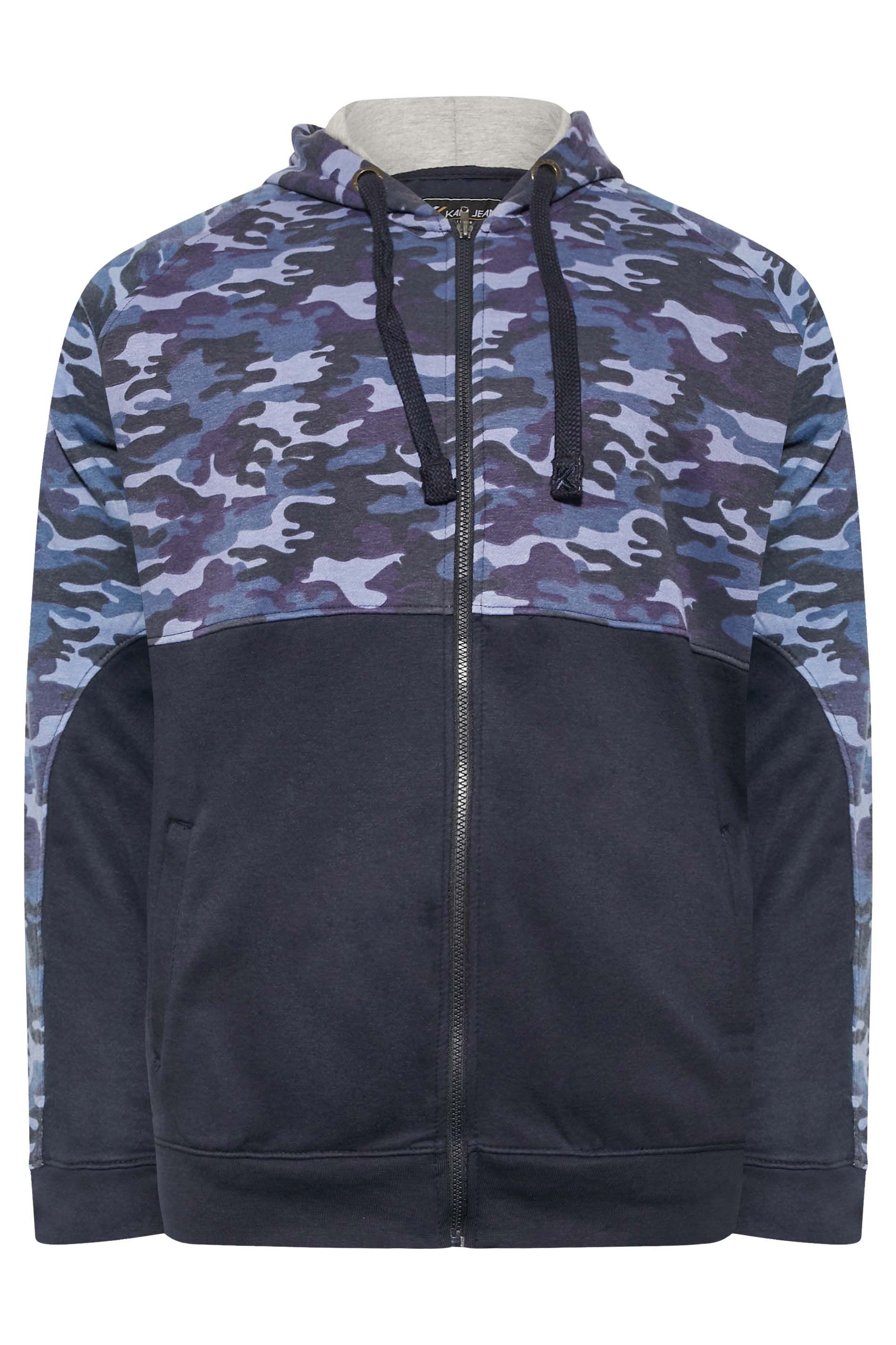KAM Big & Tall Navy Blue Camo Colour Block Zip Through Hoodie | BadRhino 4