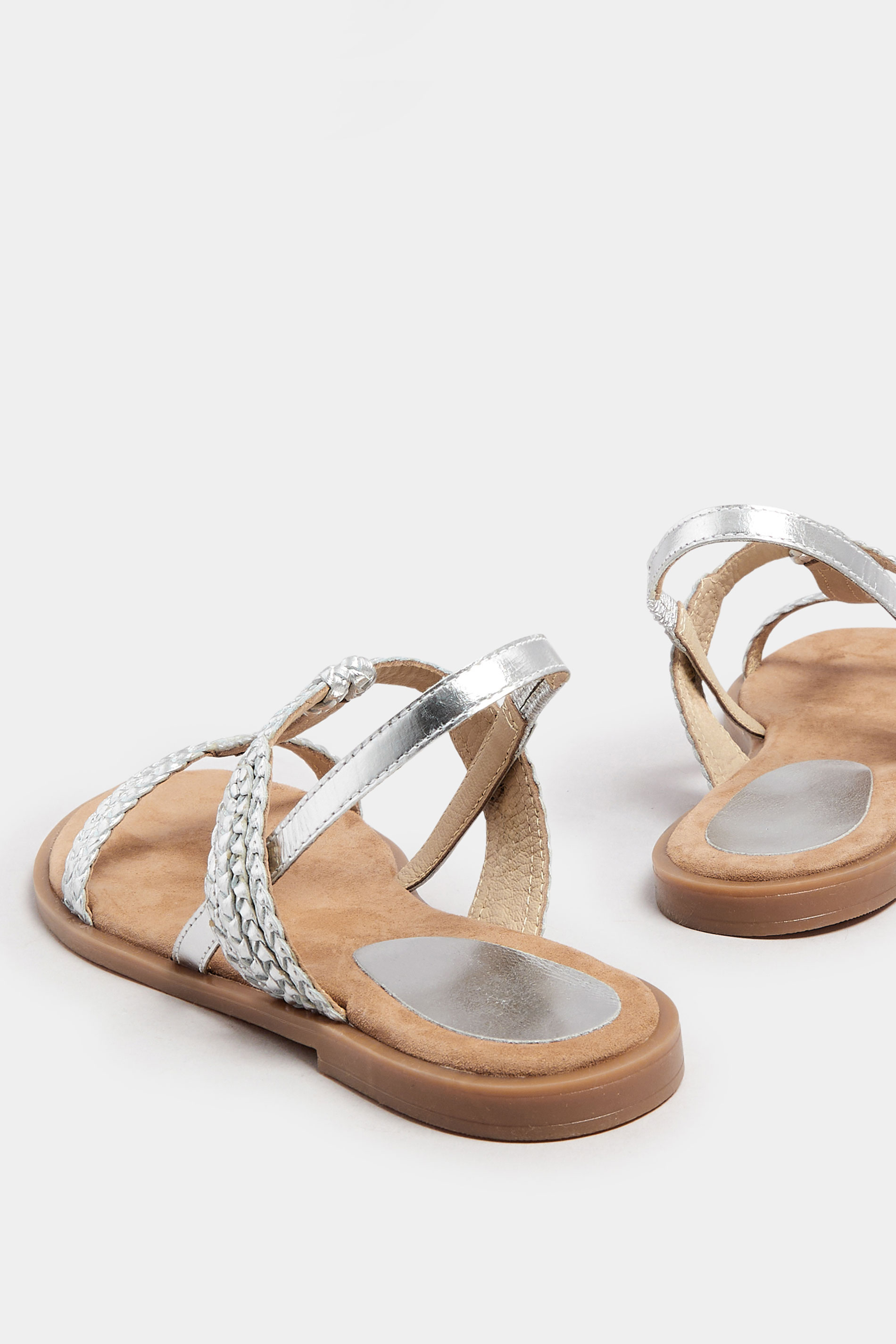 LTS Silver Leather Plaited Strap Sandals In Standard Fit | Long Tall Sally 4