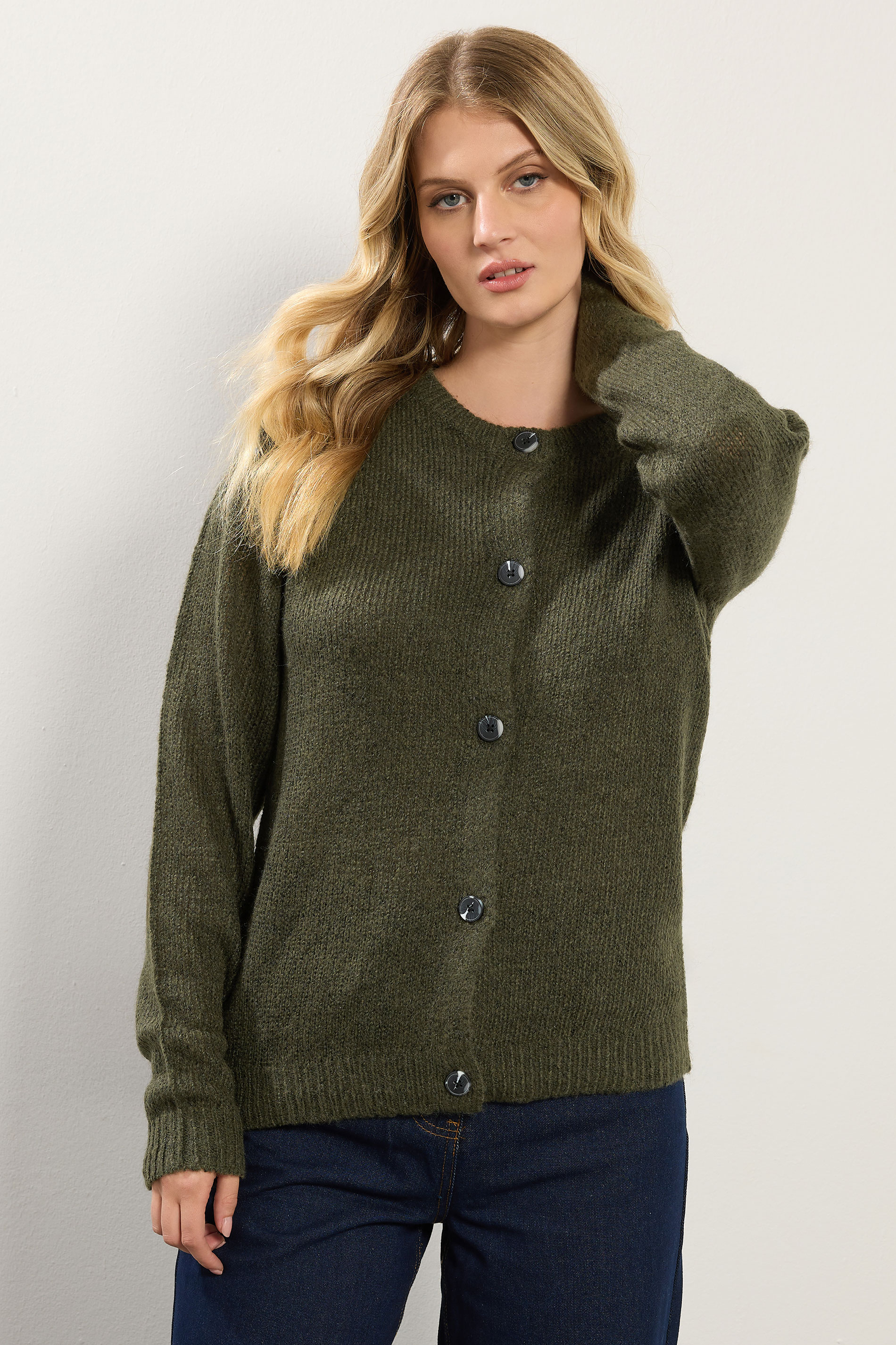 LTS Tall Khaki Green Knitted Button Cardigan | Long Tall Sally 2