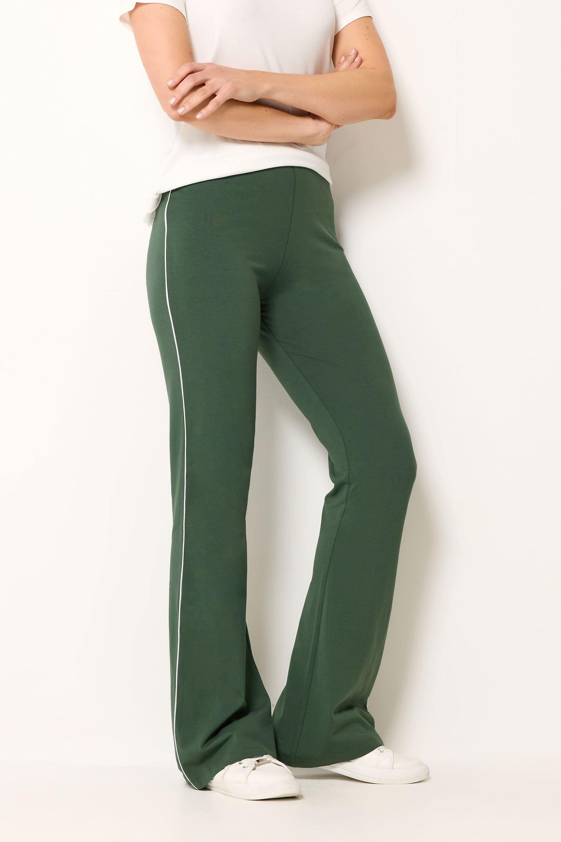 LTS Tall Women's Olive Green Side Stripe Cotton Flared Leggings | Long Tall Sally 1