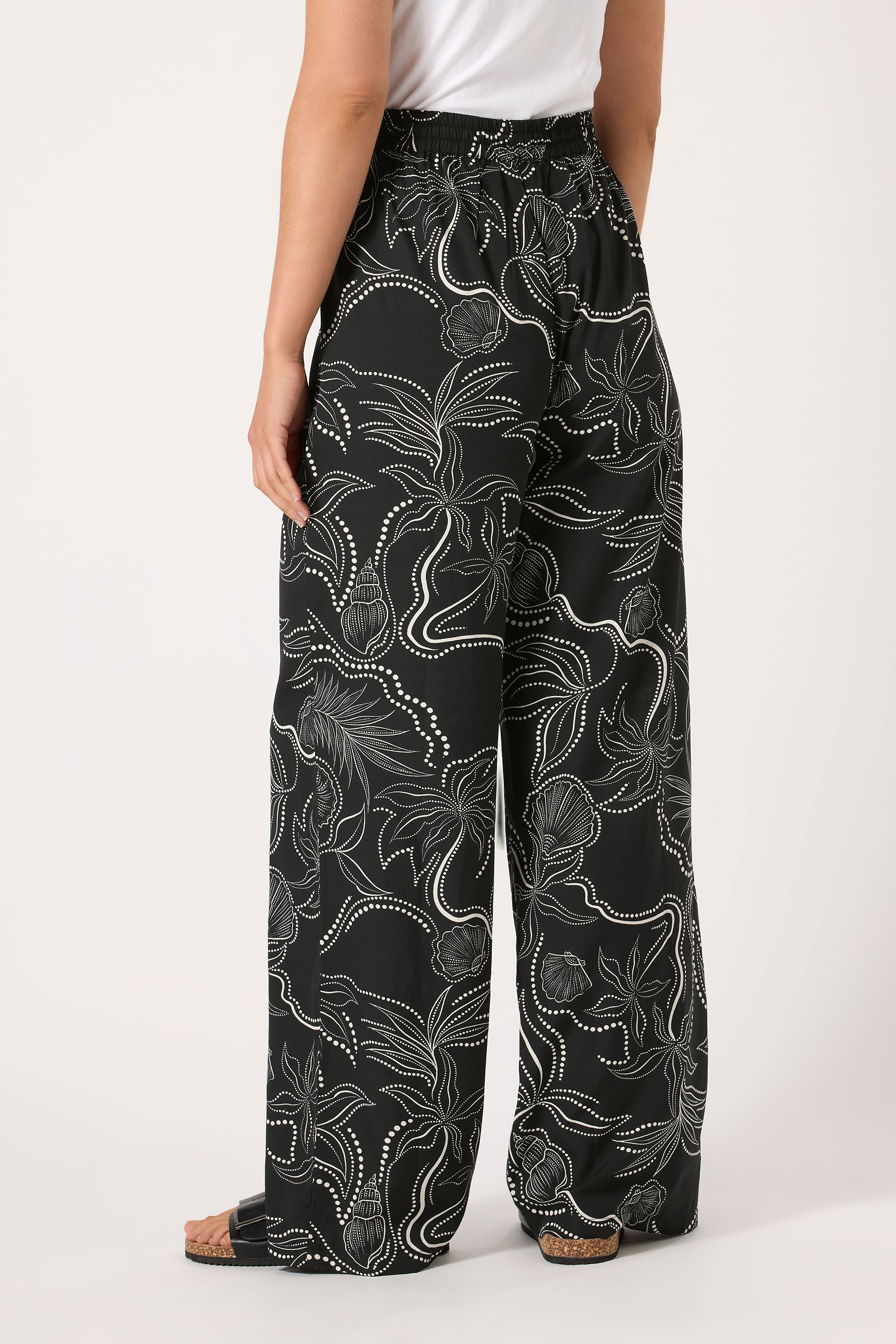LTS Tall Black Shell Print Wide Leg Trousers | Long Tall Sally 3