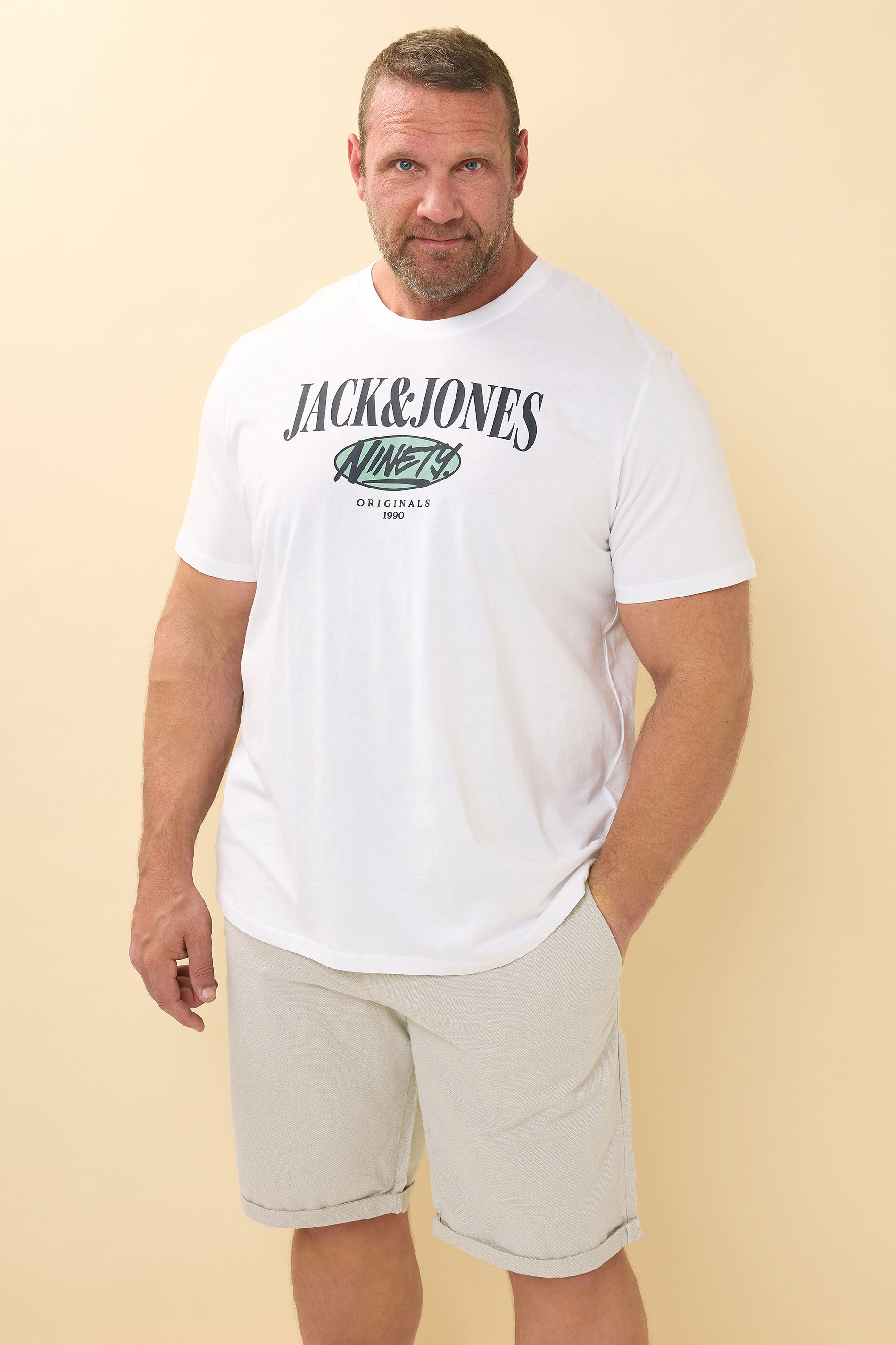 JACK & JONES Big & Tall Moonbeam White Chino Shorts | BadRhino 1