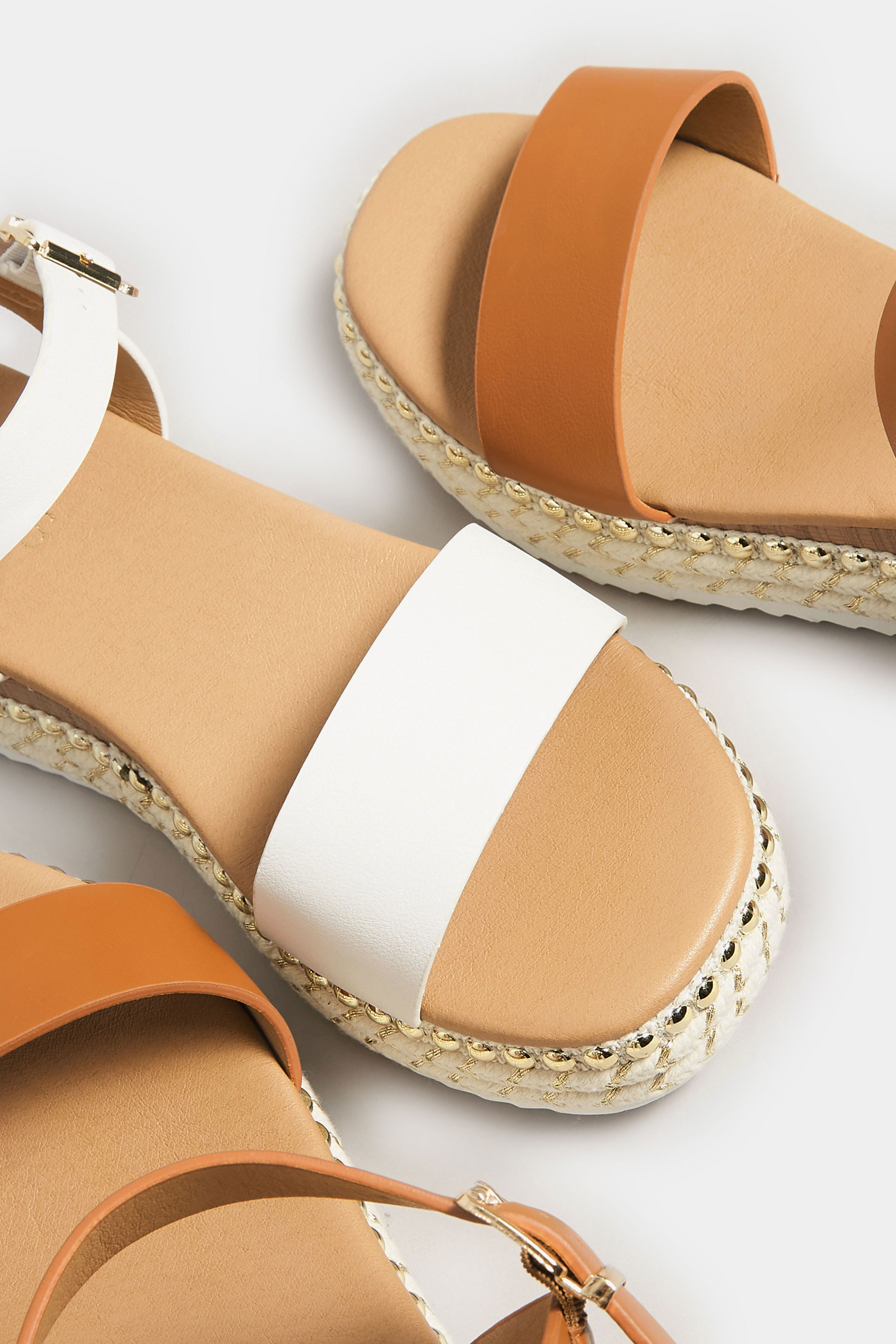 Plus Size White & Brown Buckle Platform Espadrille Wedge Heels | Yours Clothing  7