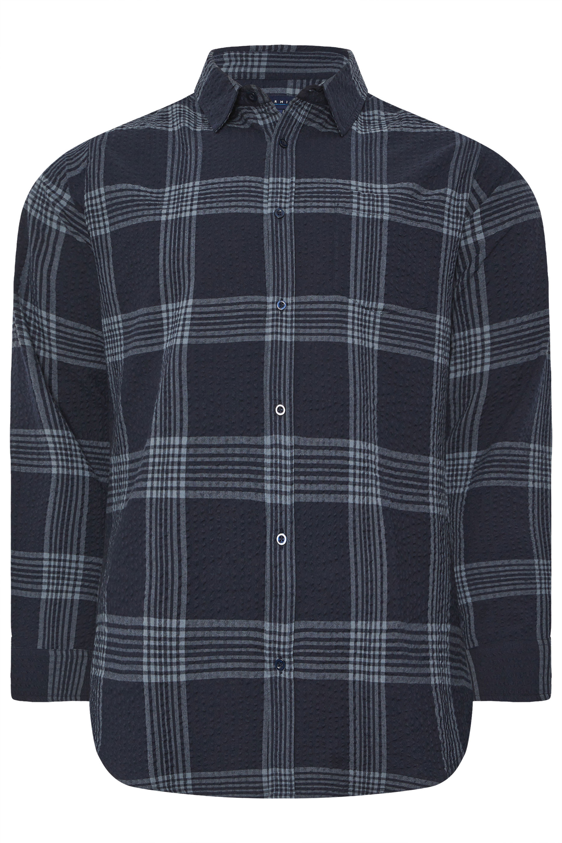 BadRhino Big & Tall Navy Blue Textured Checked Shirt | BadRhino 5