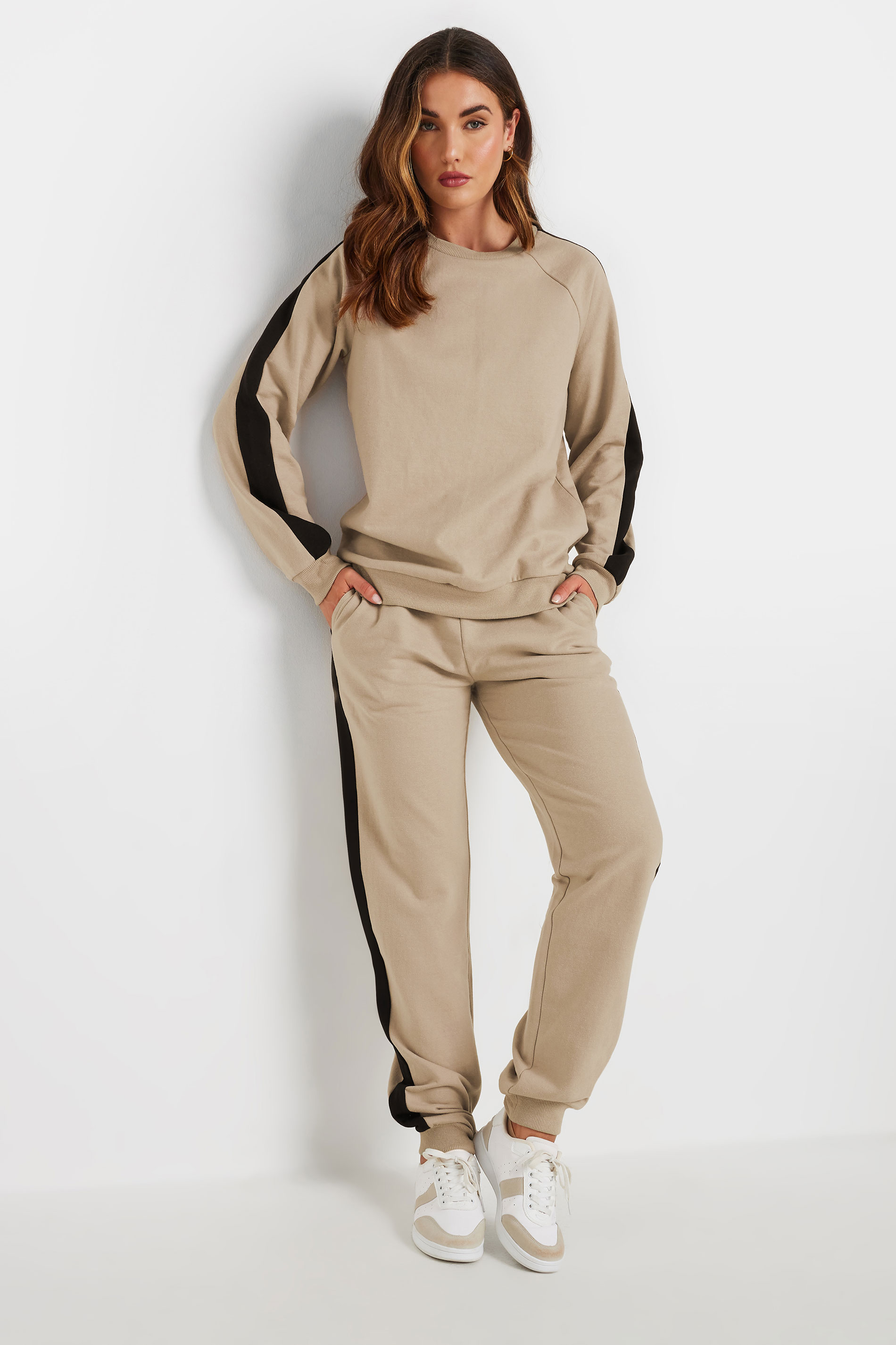 LTS Tall Beige Brown Side Stripe Cuffed Joggers | Long Tall Sally 5