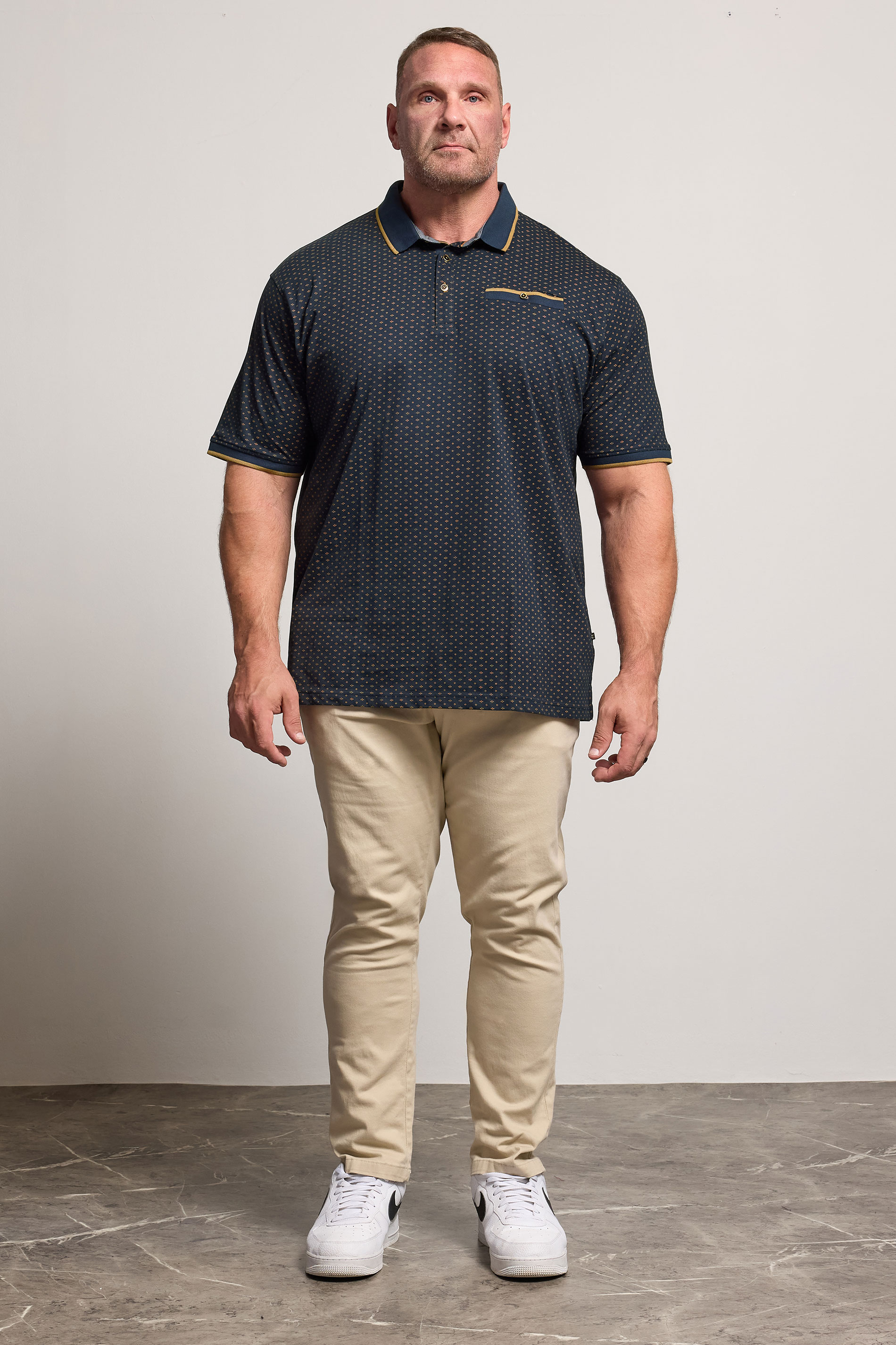 KAM Indigo Blue Geometric Print Short Sleeve Polo Shirt | BadRhino 2