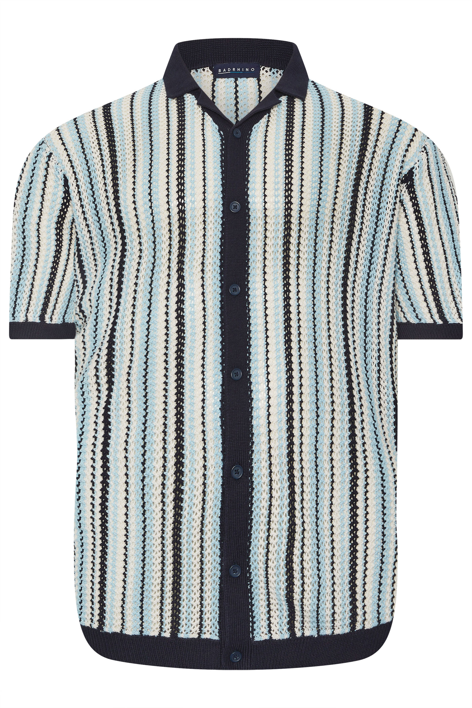 BadRhino Big & Tall Blue & White Stripe Knitted Revere Collar Shirt  6