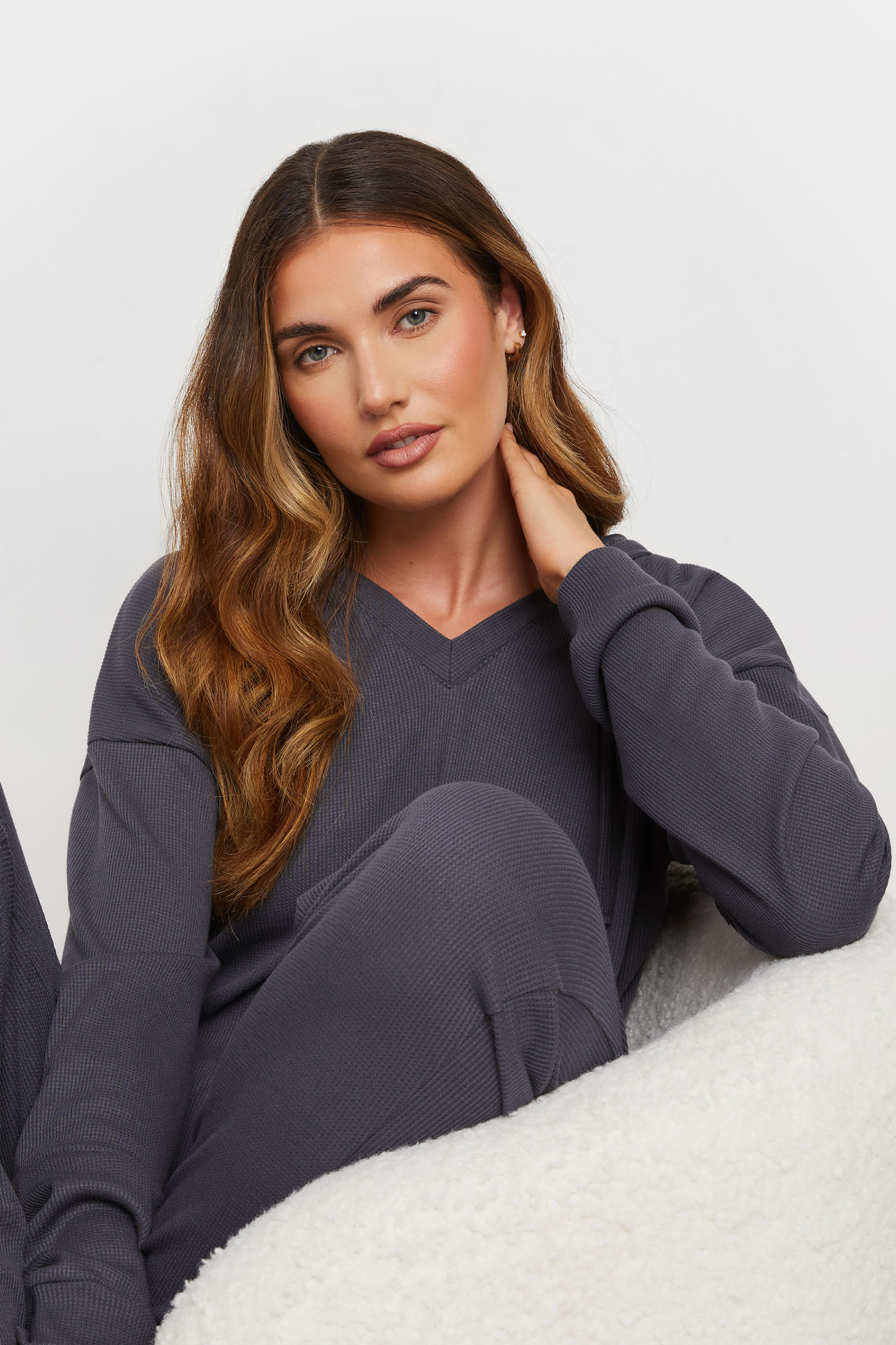 LTS Tall Charcoal Grey Waffle Lounge Hoodie | Long Tall Sally 4