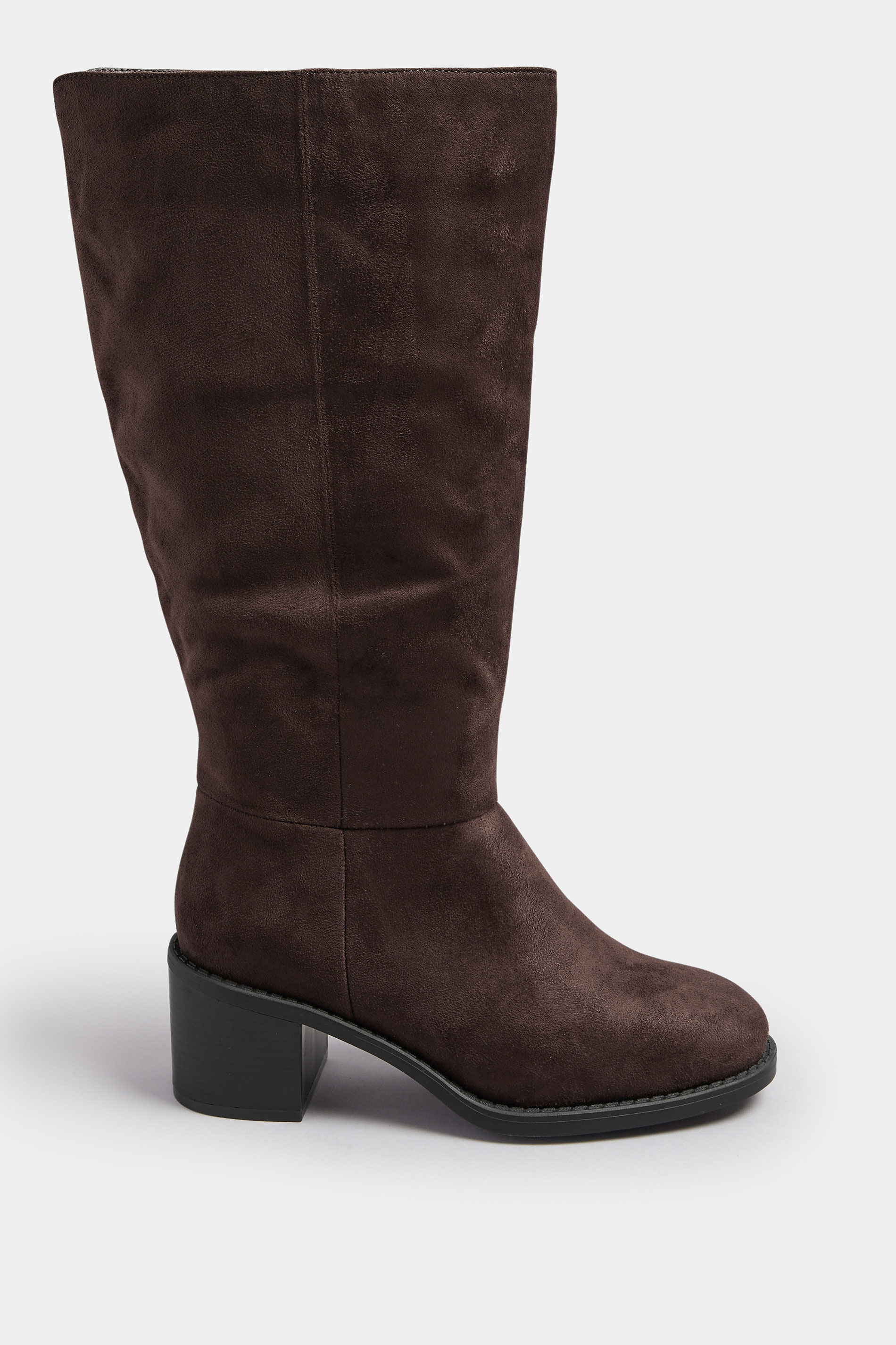 Chocolate Brown Block Heel Knee High Boots In Extra Wide EEE Fit | Yours Clothing 3