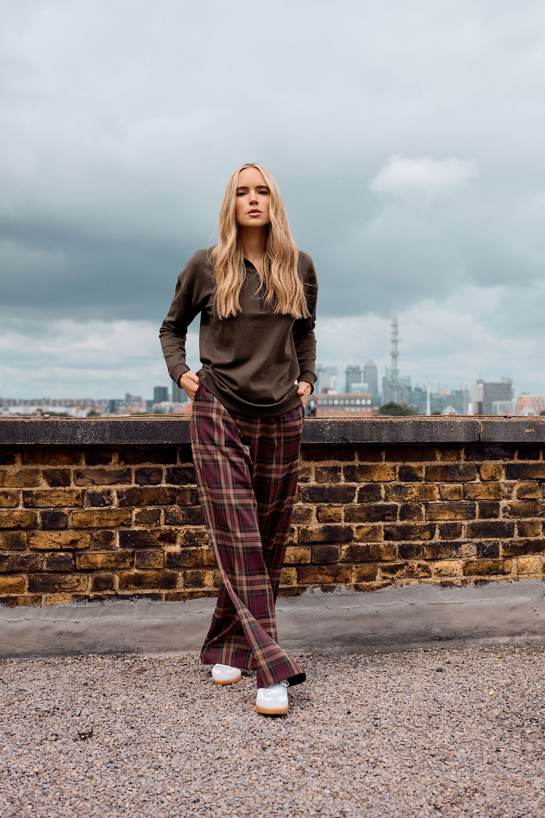 LTS Tall Burgundy Red Checked Wide Leg Trousers | Long Tall Sally 1