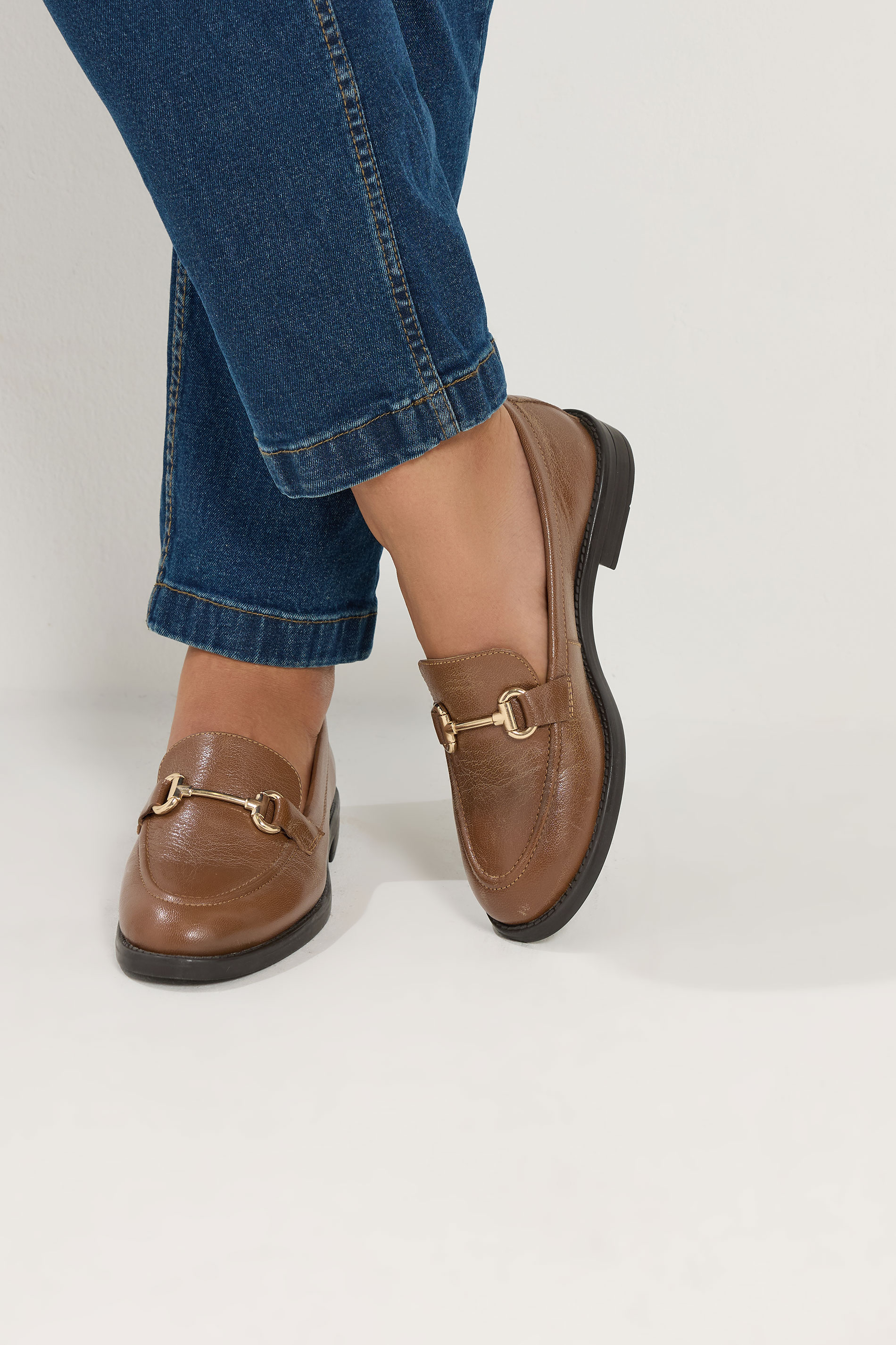 Brown Metal Trim Loafers In Wide E Fit | Yours Clothing 3