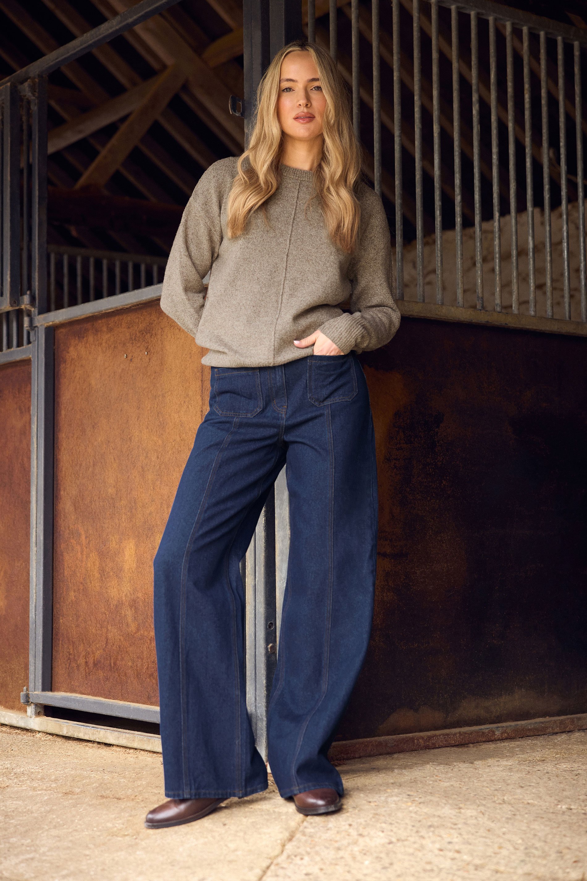 LTS Tall Blue Seam Front Pocket Wide Leg Jeans | Long Tall Sally  1