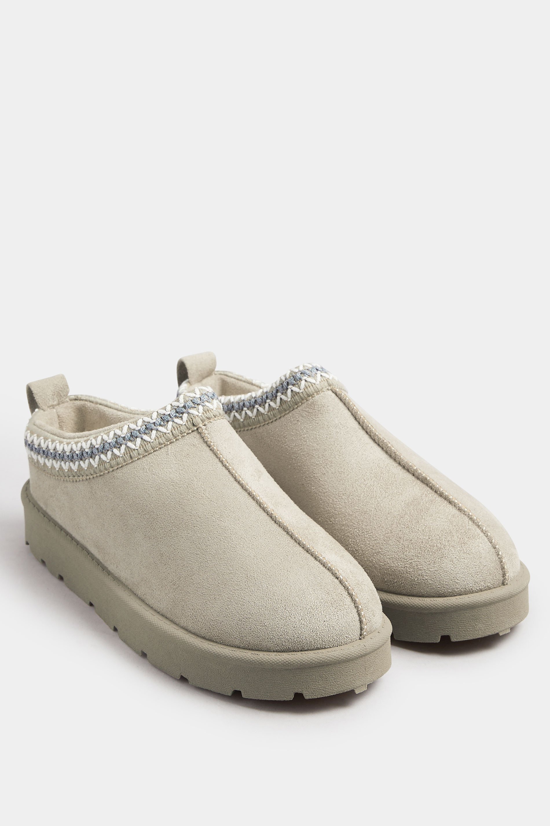 Grey Faux Suede Embroidered Mules In Standard Fit | Yours Clothing 2