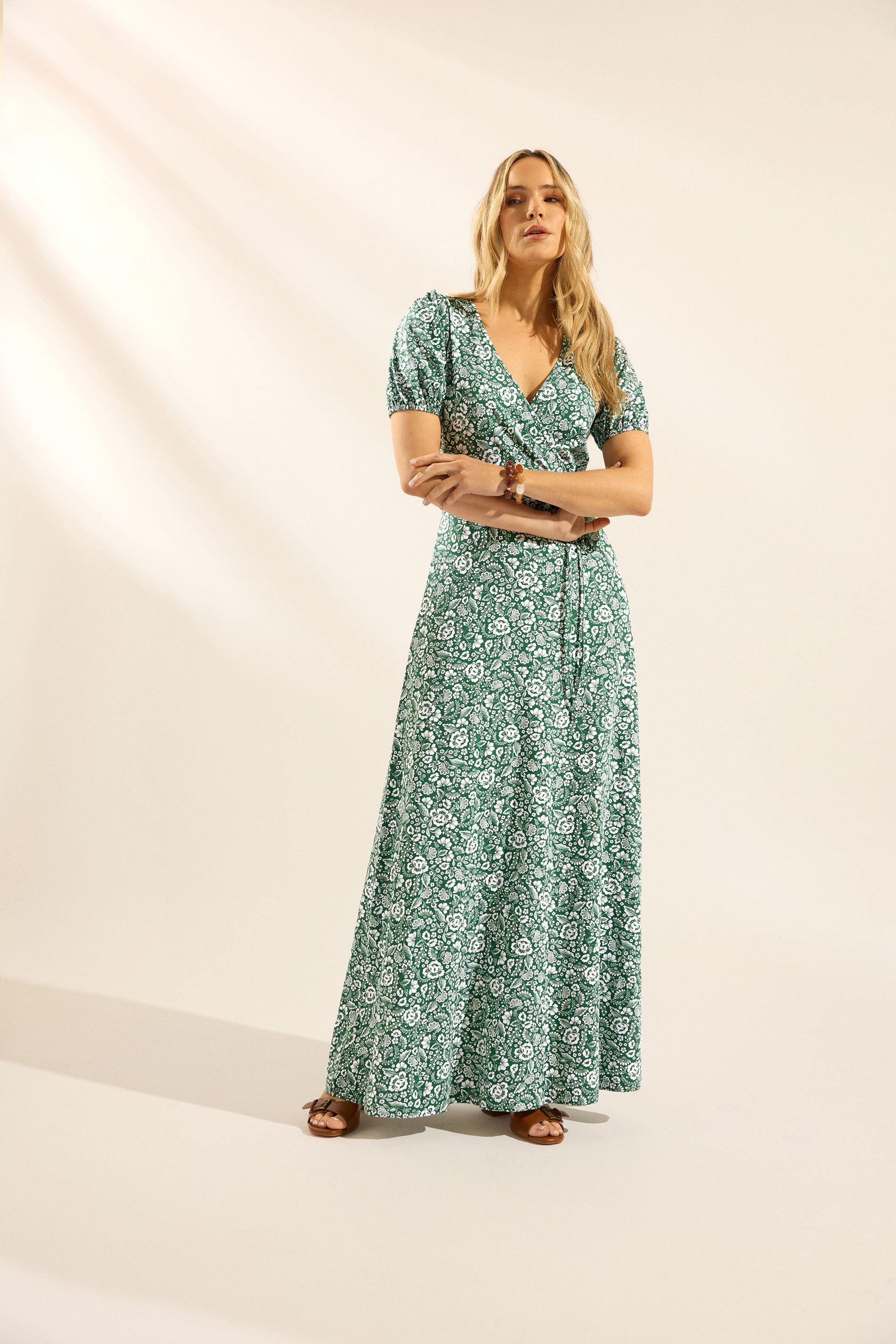 LTS Tall Women's Green Floral Cotton Wrap Maxi Dress | Long Tall Sally 3