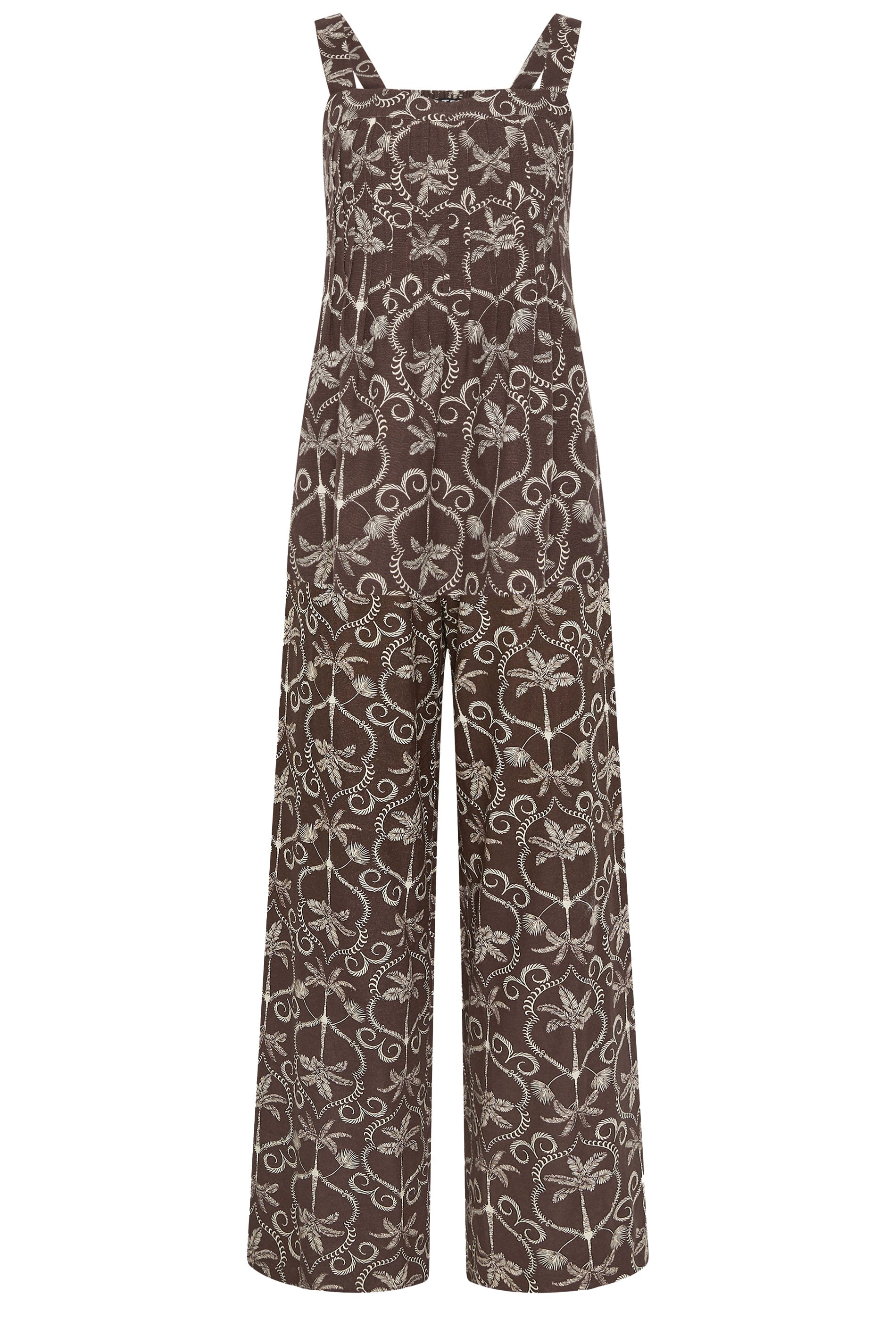 LTS Tall Women's Set Chocolate Brown Palm Linen Vest Top & Wide Leg Trousers | Long Tall Sally 5