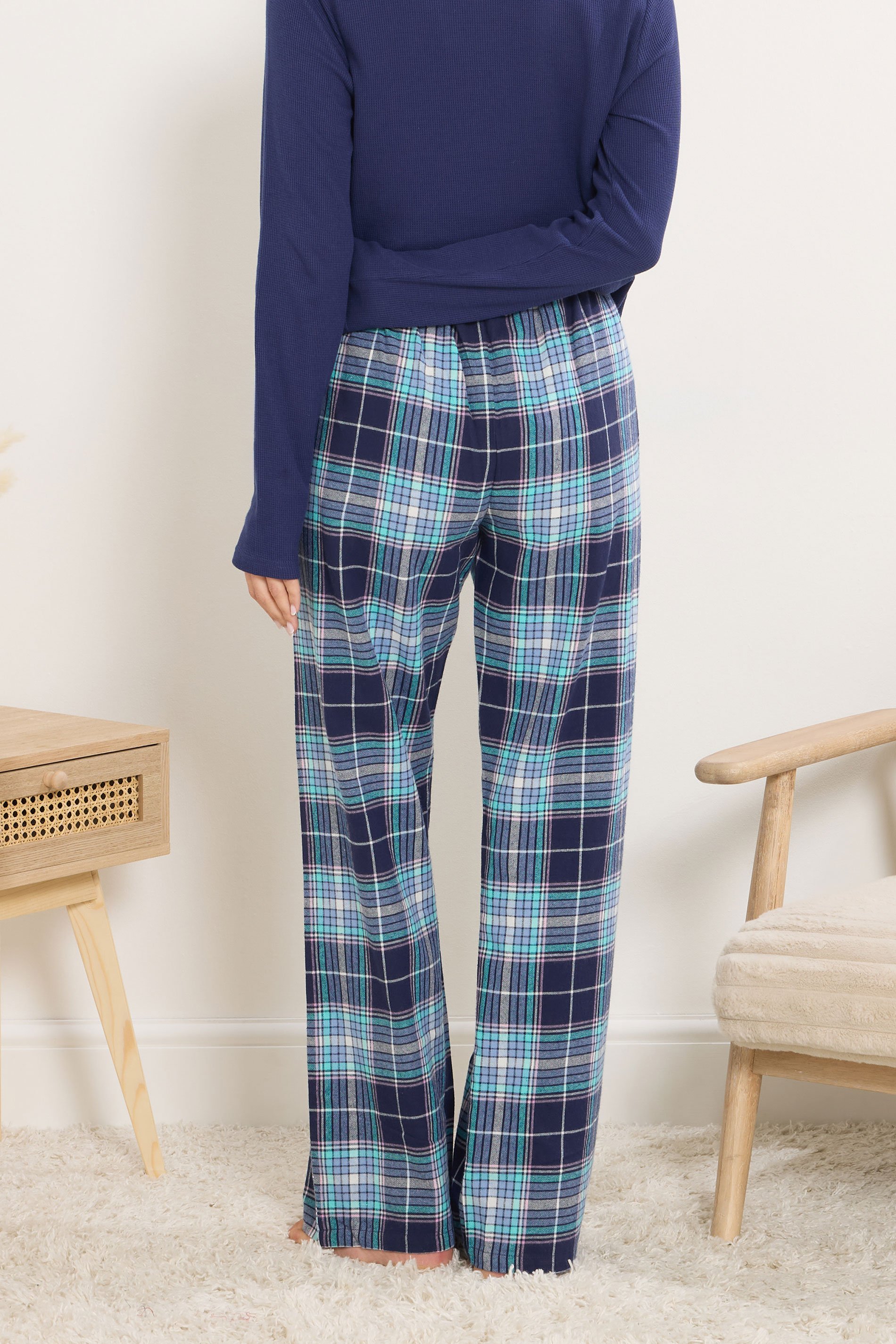LTS Tall Blue Cotton Check Pyjama Bottoms | Long Tall Sally 3