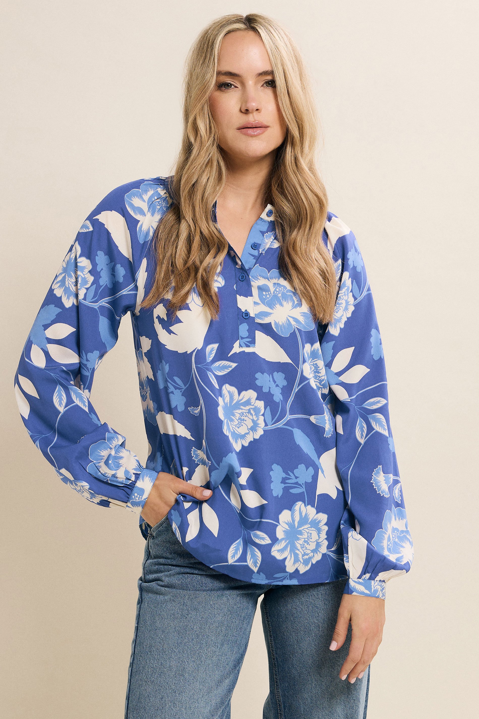 LTS Tall Blue Floral Button Blouse | Long Tall Sally 2