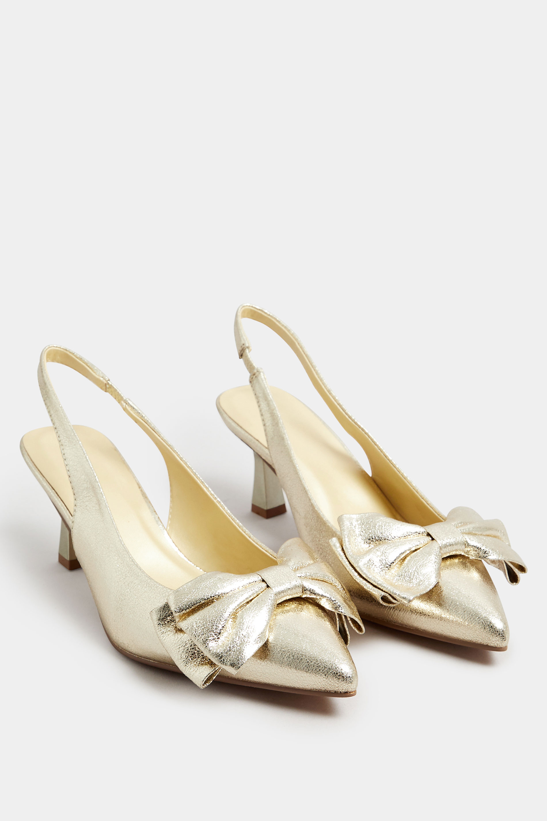 Gold Bow Front Slingback Kitten Heels in Extra Wide EEE Fit | Yours Clothing 3
